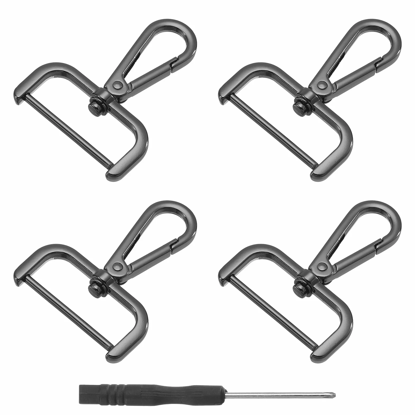 QUARKZMAN 4 szt. Obrotowe haczyki z karabińczykiem, 38 mm (1 cal) D-ring odpinany metalowy haczyk zatrzaskowy ze śrubokrętem do tworzenia toreb na klucze, czarny
