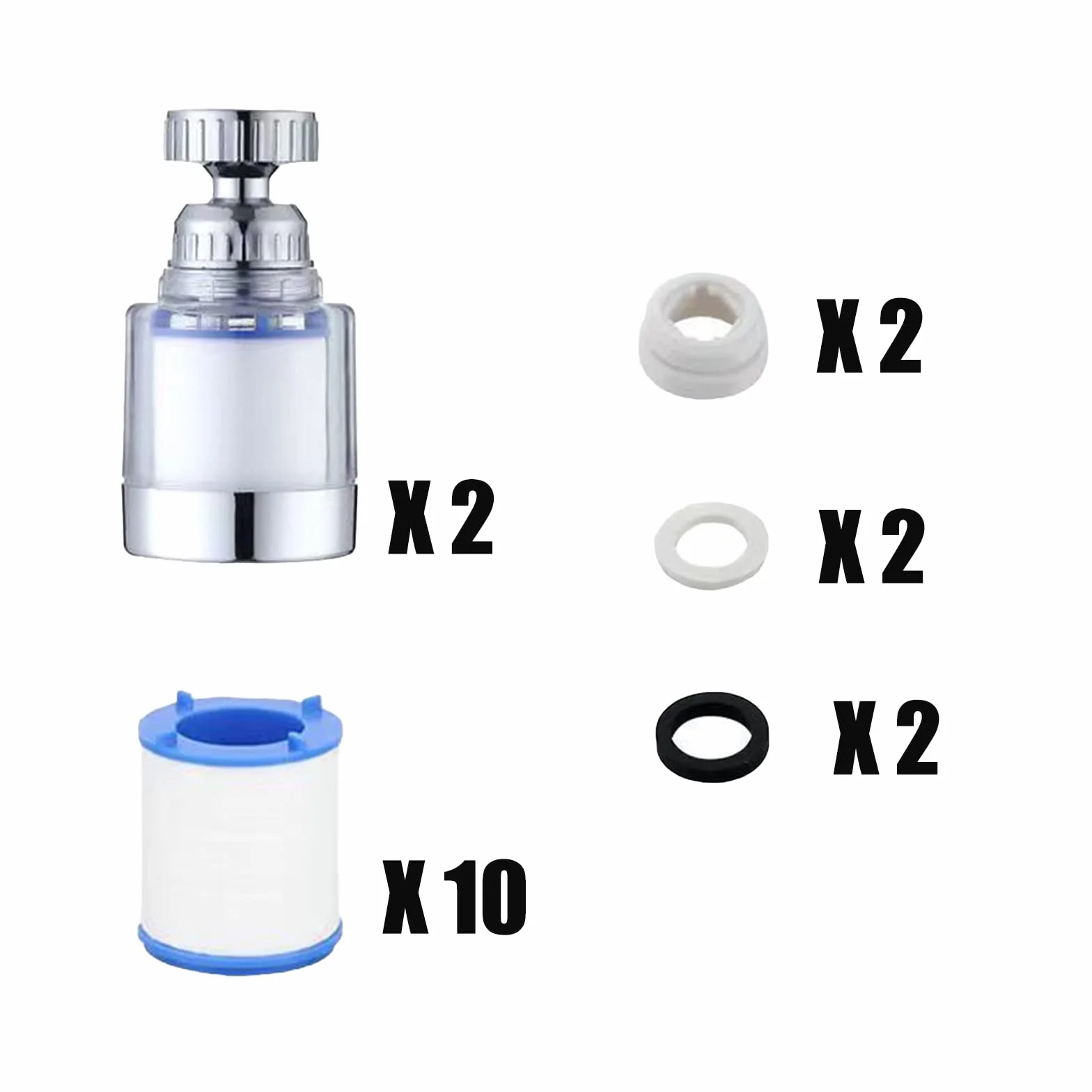 2 szt. Filtry do wody do kranu + 10 wkładów filtrujących, obracający się o 360 stopni filtr wody filtr węglowy filtr wody kran oczyszczający kran usuwa fluorek chloru, metale ciężkie