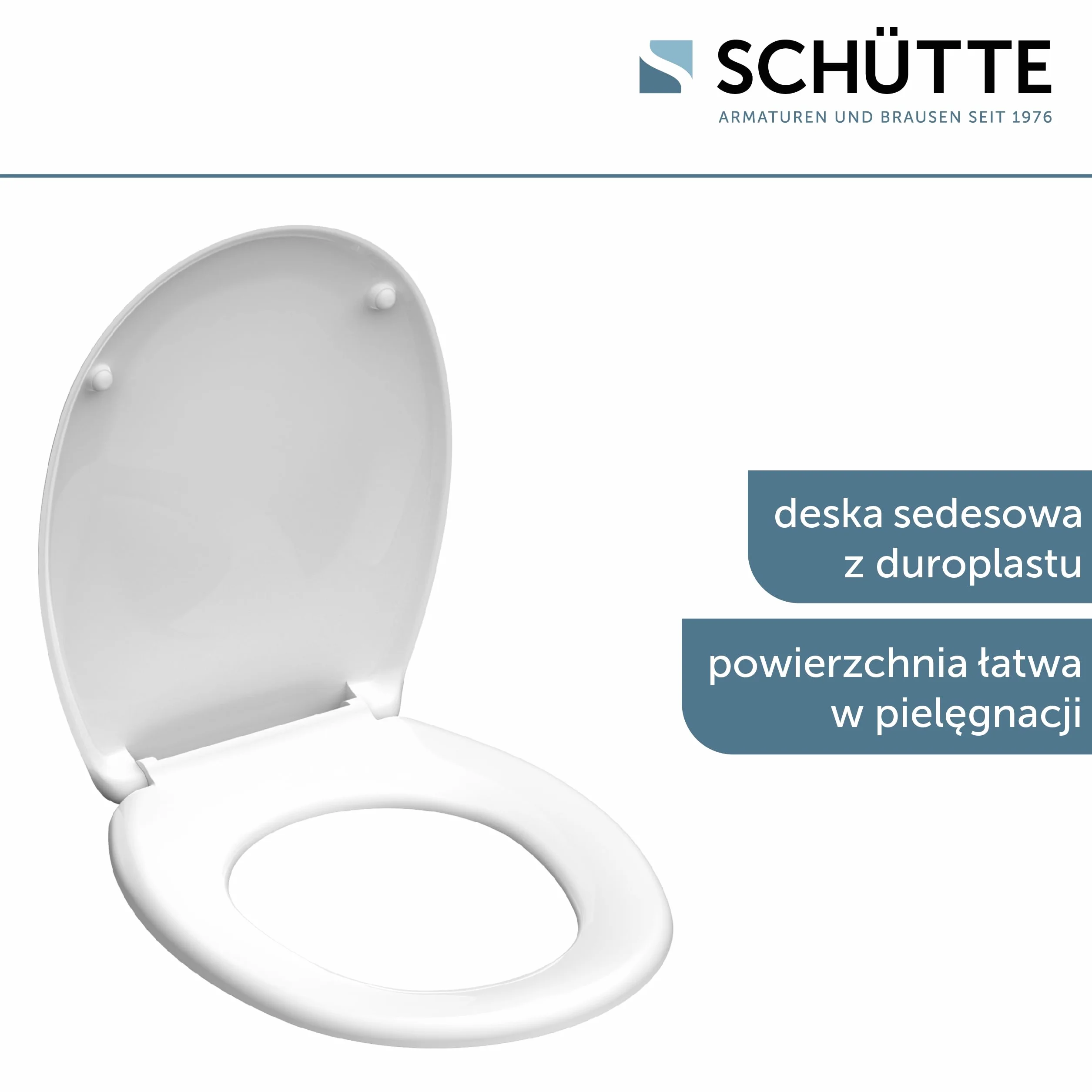 SCHÜTTE Deska sedesowa wolnoopadająca, deska sedesowa z metalowymi zawiasami, odporna na zarysowania duroplast, obciążenie do 150 kg, rozmiar uniwersalny, kolor biały