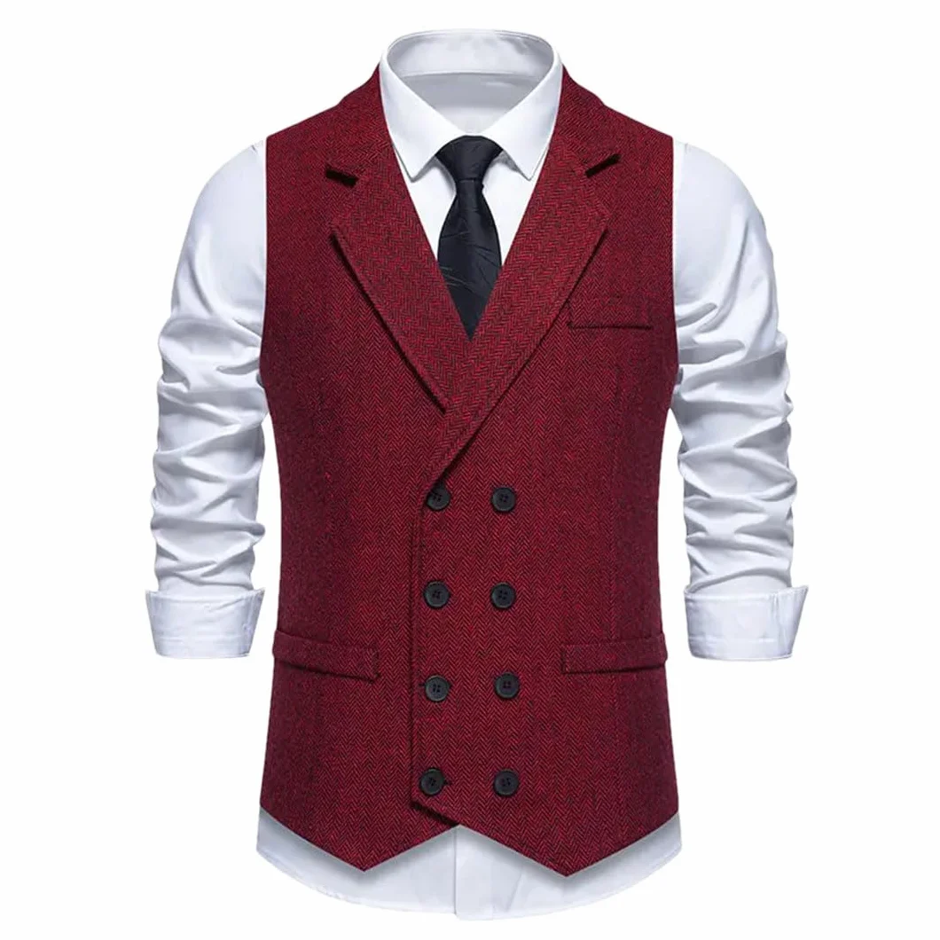 Męski garnitur w jodełkę vintage dwurzędowa kamizelka ślubna formalna hombre gotycka kamizelka