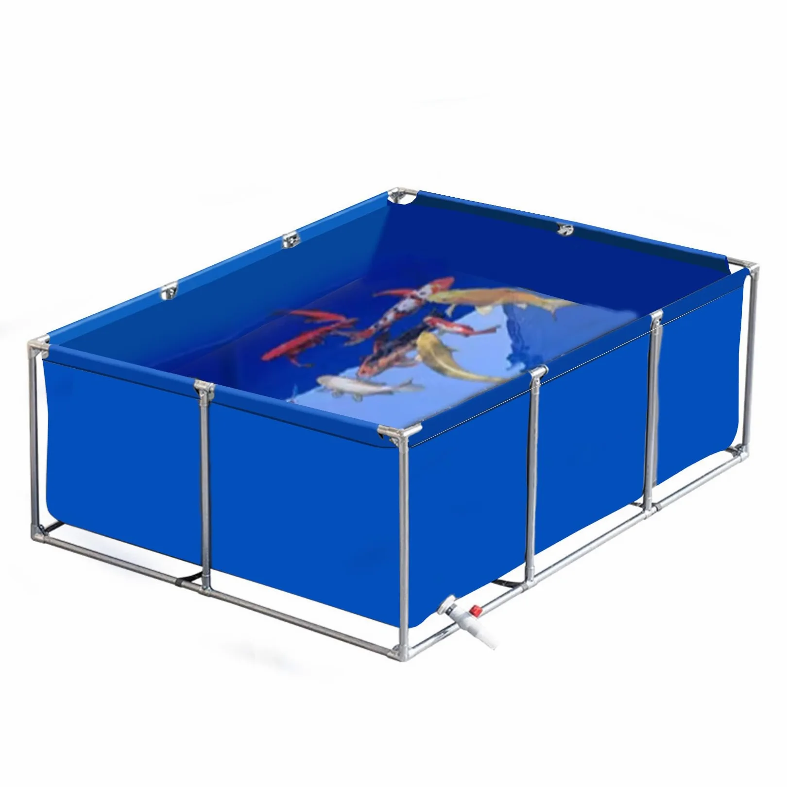 Akwarium zewnętrzne - Duży zbiornik na karp Koi i żółwie, PVC ze stalową ramą, niebieski, 1 x 1 x 0,6 m (3,3 x 3,3 x 1,9 stóp)