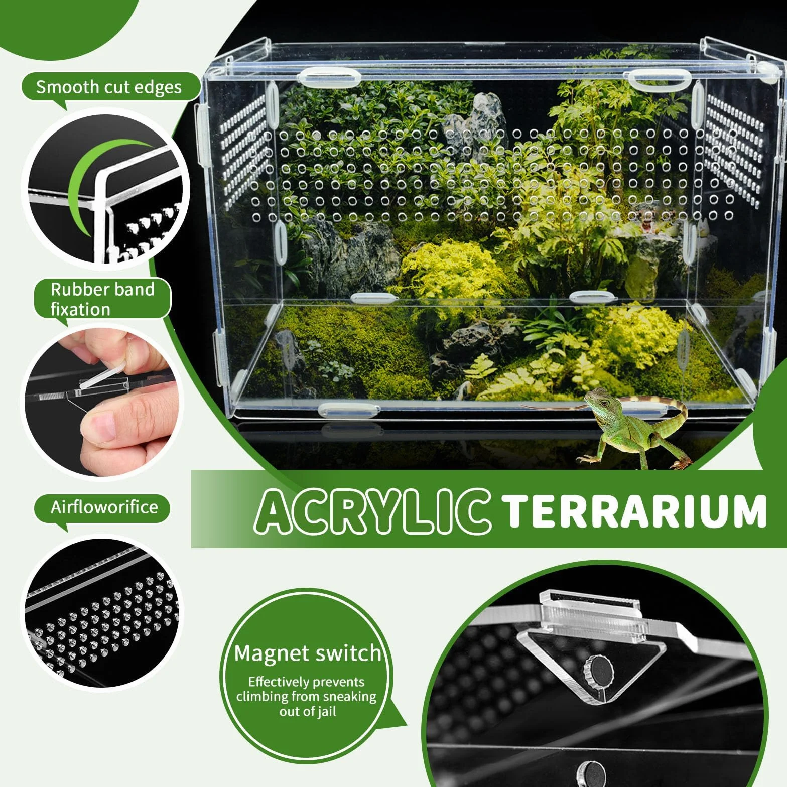 360°Terrarium akrylowe ślimaki, 20x12x12cm Terrarium akrylowe, przezroczyste wiwarium, oddychająca klatka do hodowli gadów, plastikowa klatka do hodowli jaszczurek, tysiąc nóg