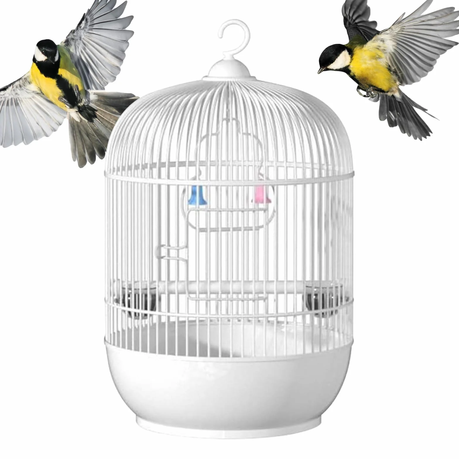 Bird Cage, Parakeet Carrier, Travel Cage, Sturdy Iron Frame, Built-In Handle and Perch, Ideal for Travel or Home Use, 9.05x9.05x14.57 Inches, White Color, 1 Piece