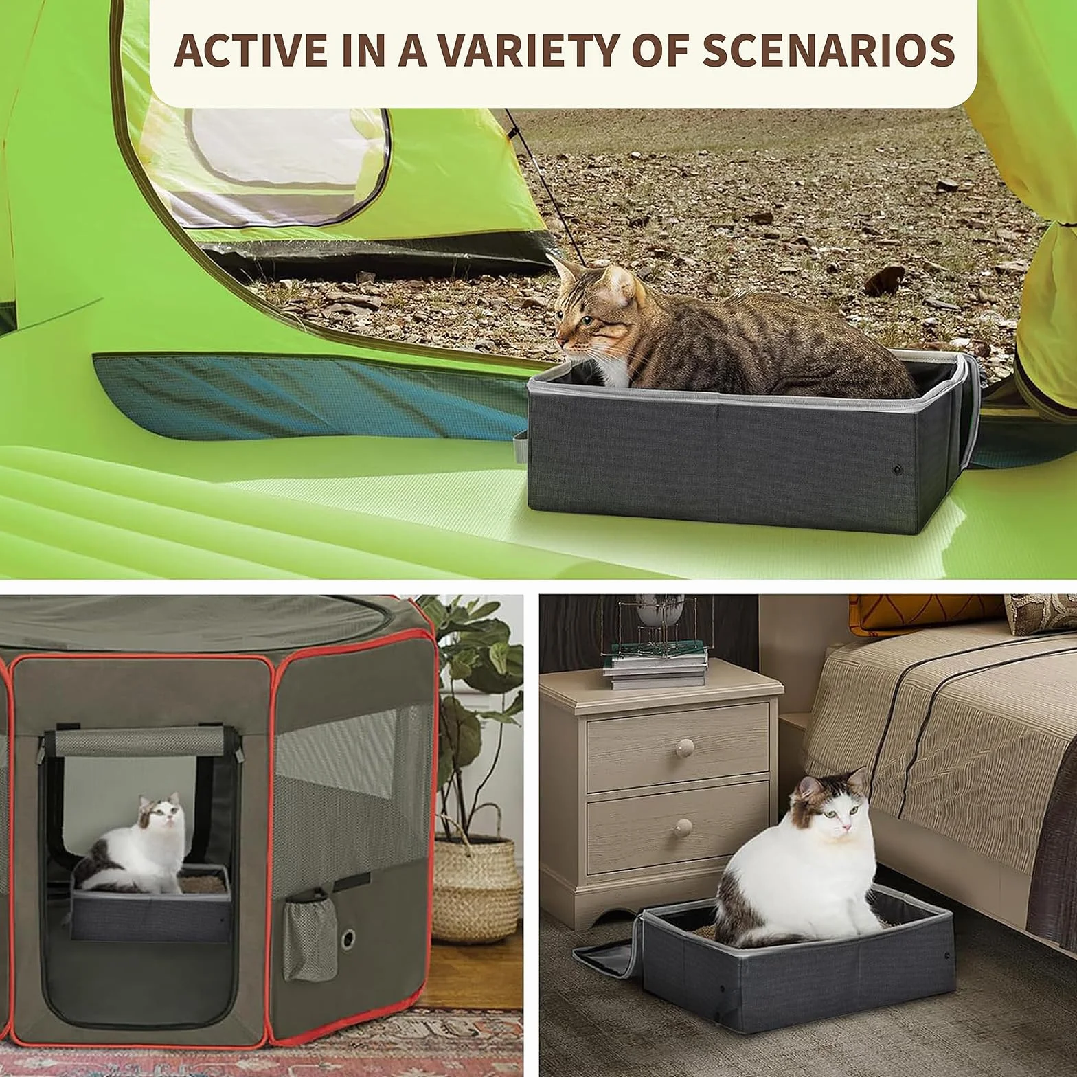 Przenośna składana kuweta dla kota 40x30 cm wodoodporna z pokrywką i przesiewaczem