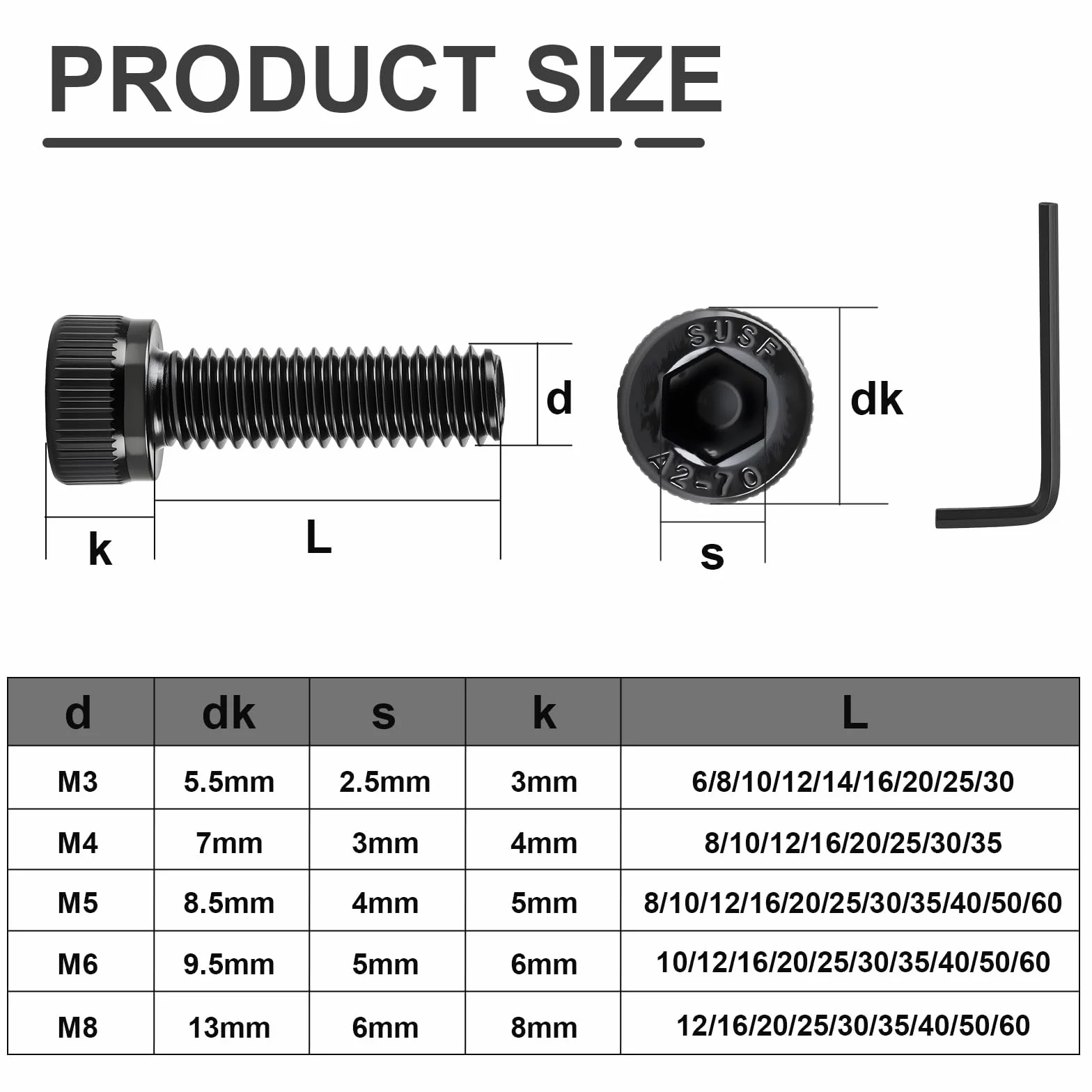 Śruby cylindryczne M5 x 16 mm z gniazdem sześciokątnym, czarne, stal nierdzewna, A2 V2A, śruby z łbem cylindrycznym DIN 912, śruby z pełnym gwintem z kluczem płaskim, do maszyn samochodowych i