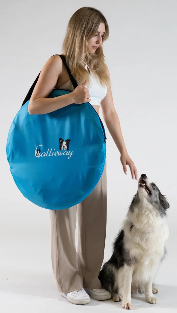 Callieway Hoopers Agility Barrel – Beczka do treningu psów, dwupak, niebieska, stabilna, torba transportowa