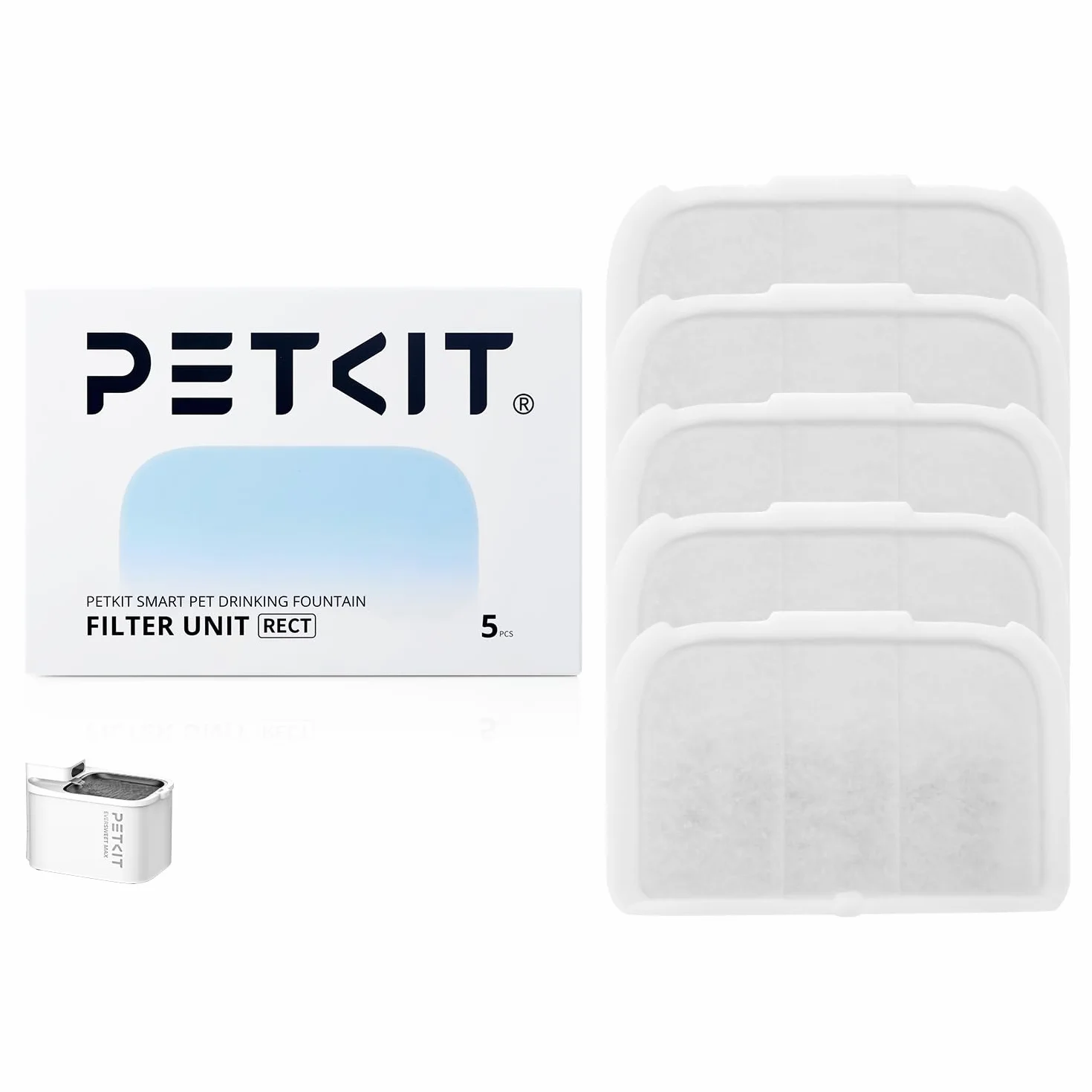 PETKIT Filtry do Fontanny, 5 Sztuk, do Bezprzewodowej Fontanny dla Kota i Psa EVERSWEET MAX, Aktywny Węgiel, Wysokowydajna Filtracja