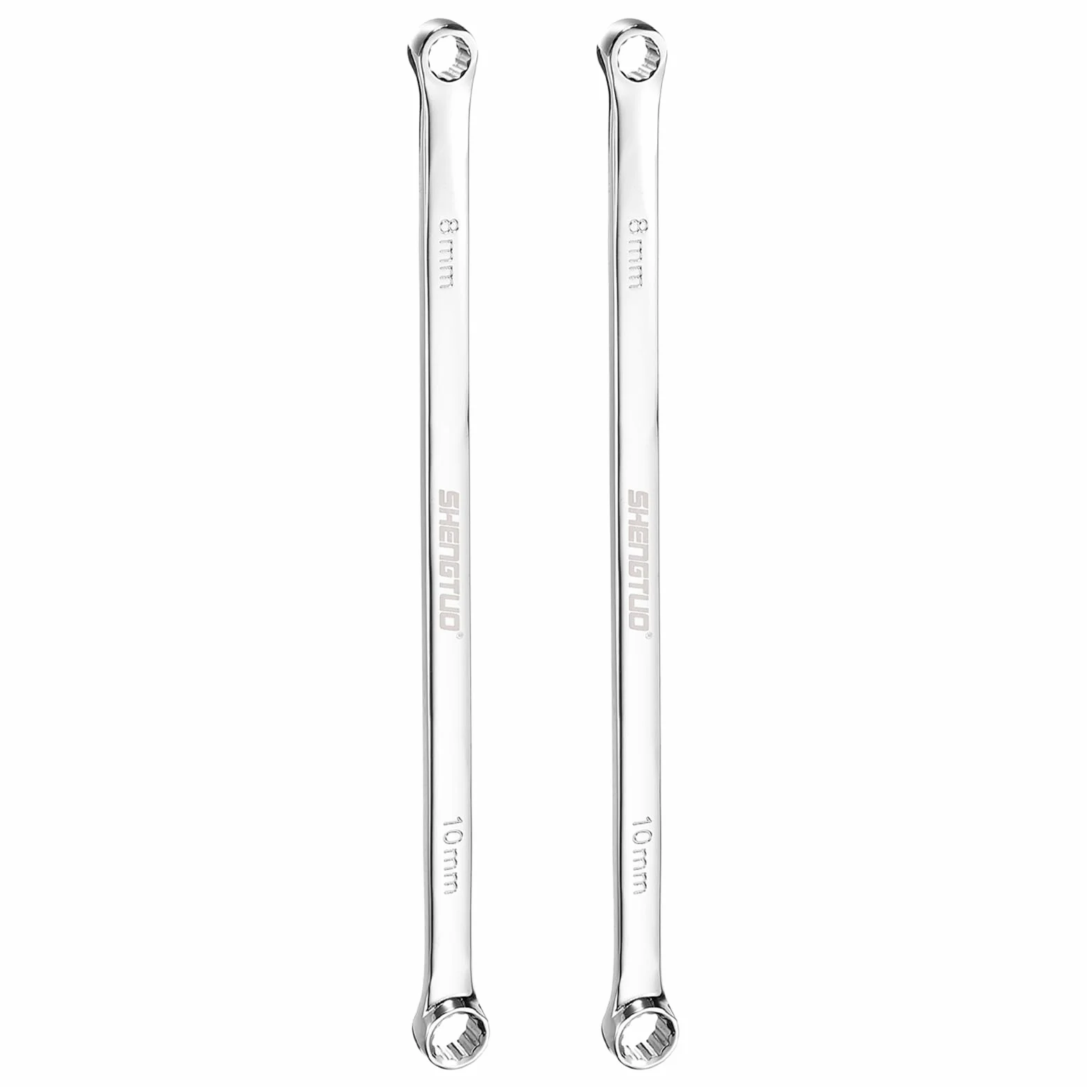 QUARKZMAN 2 sztuki podwójnych kluczy oczkowych 8 x 10 mm metryczne 12-punktowe przesunięcie 0 stopni ekstra długie, podwójne klucze oczkowe z grzechotką CR-V polerowany długi klucz narzędzie do napraw