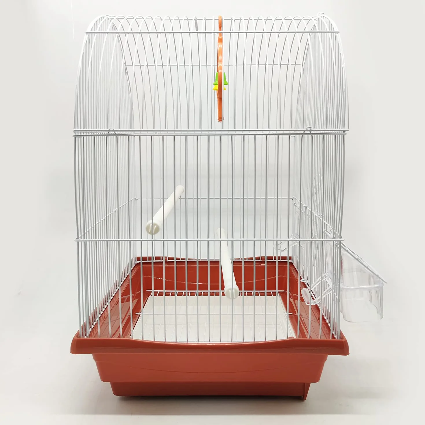 BPS BUENA PET SHOP Klatka dla ptaków na papugę kanarkową z karmnikiem, miska do picia, 2 wieszaki, huśtawka, trwała, brązowa, 34,5 x 28 x 49,5 cm