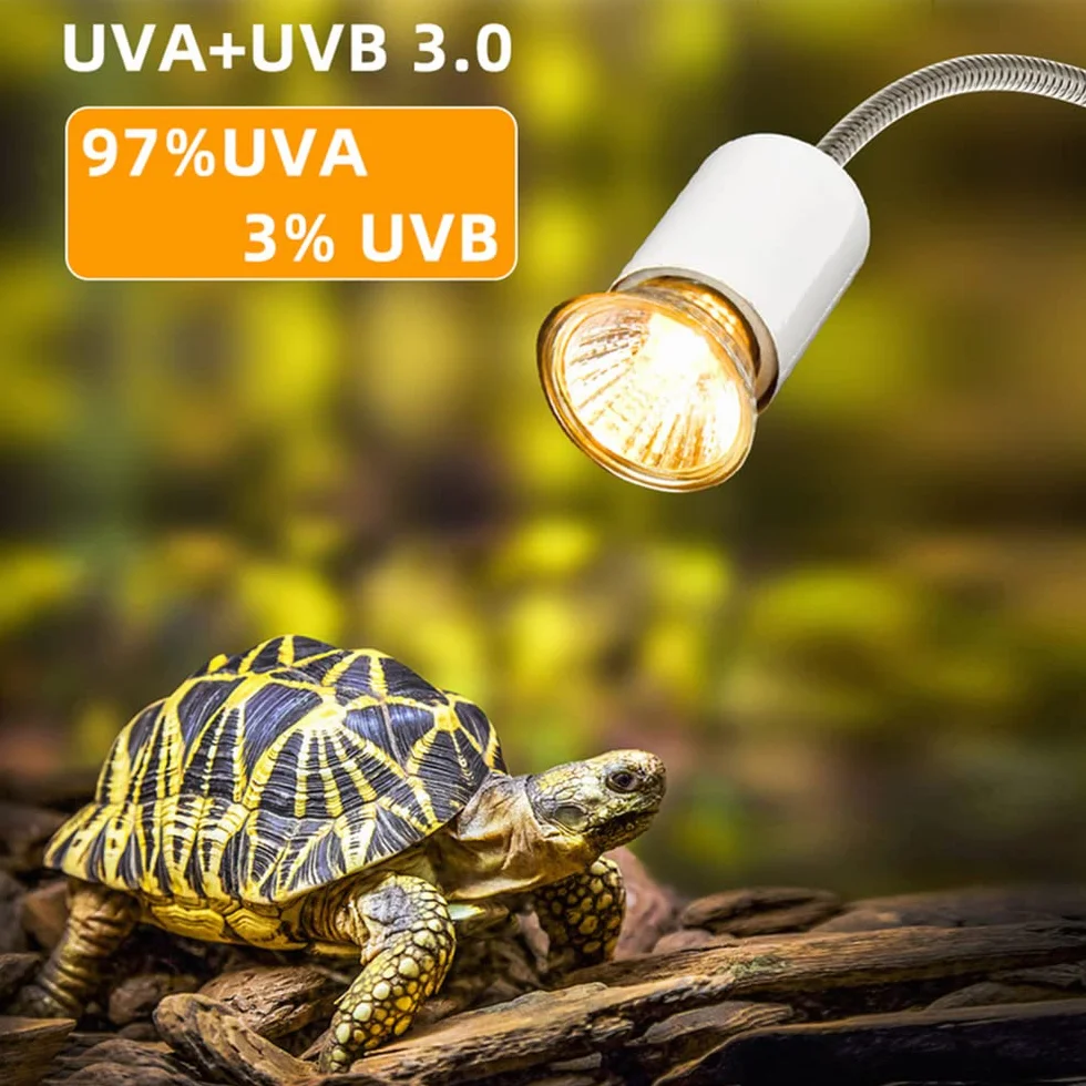 NEWFUN lampa grzewcza dla gadów, lampa dla żółwi z klipsem, lampa grzewcza do terrarium, z 2 żarówkami UVA UVB 50W i obrotowym mocowaniem 360°, do gadów akwariowych, jaszczurek, żółwi, płazów itp