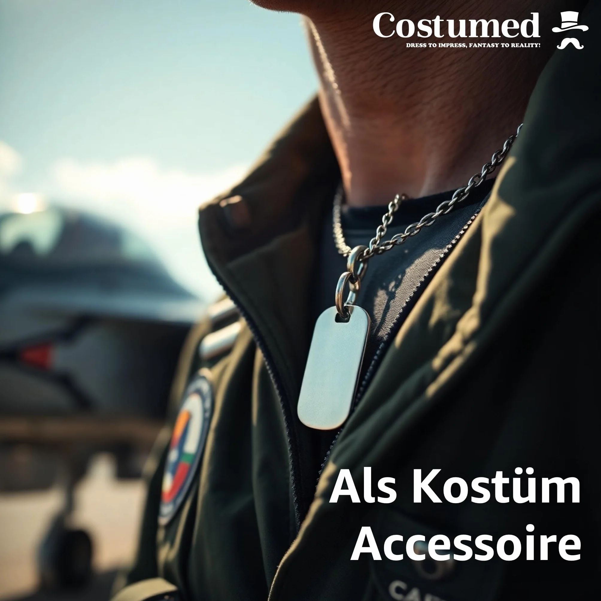 Costumed US Army Dog Tag - Nieśmiertelnik armii amerykańskiej srebrny, identyfikator dla psa - łańcuszek żołnierza jako dodatek na bal karnawałowy i faszyng