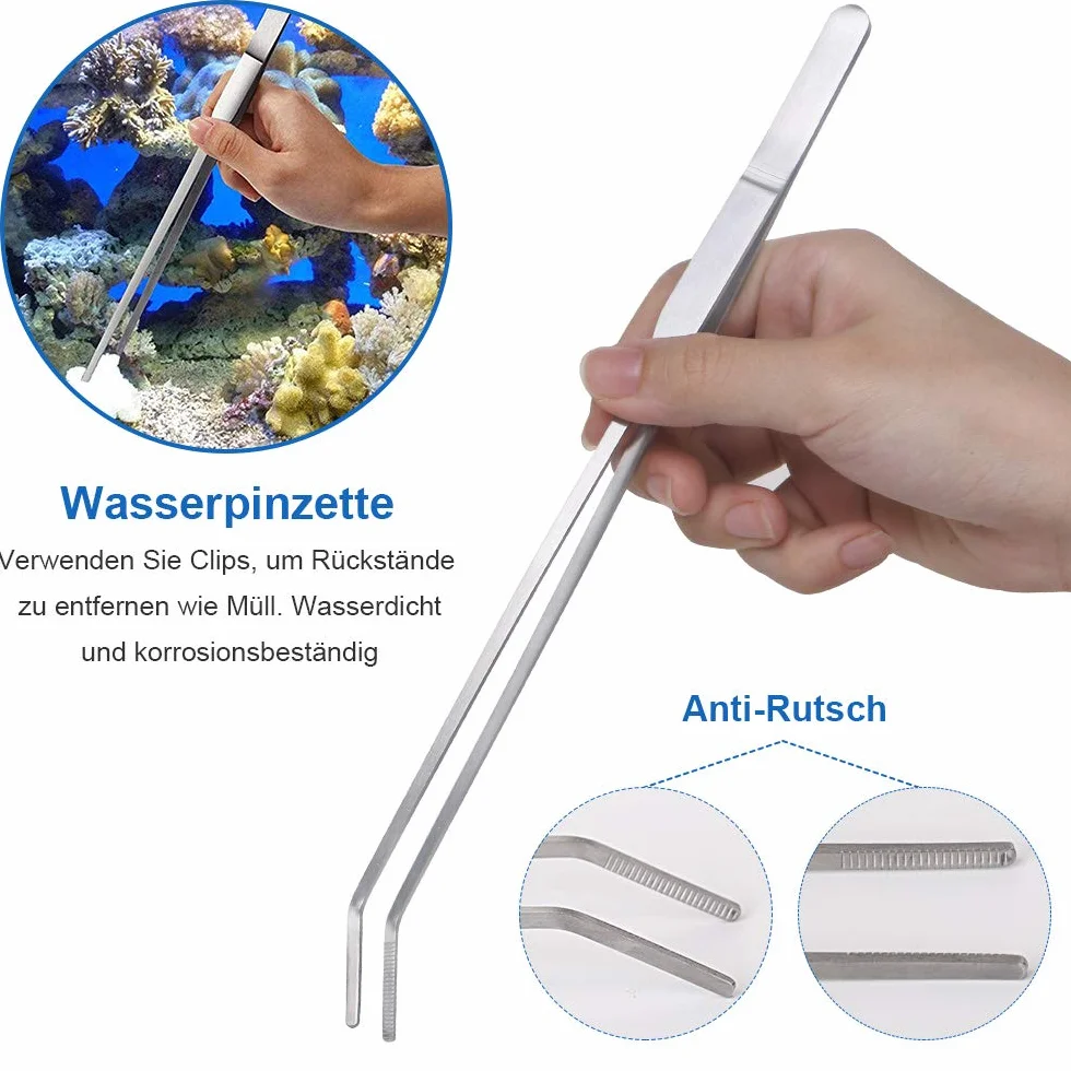 SlowTon Aquascape Zestaw narzędzi do akwarium ze stali nierdzewnej 4 w 1, długa pęseta, nożyczki, szpatułka, wielofunkcyjne, dla początkujących, do czyszczenia żwiru i roślin