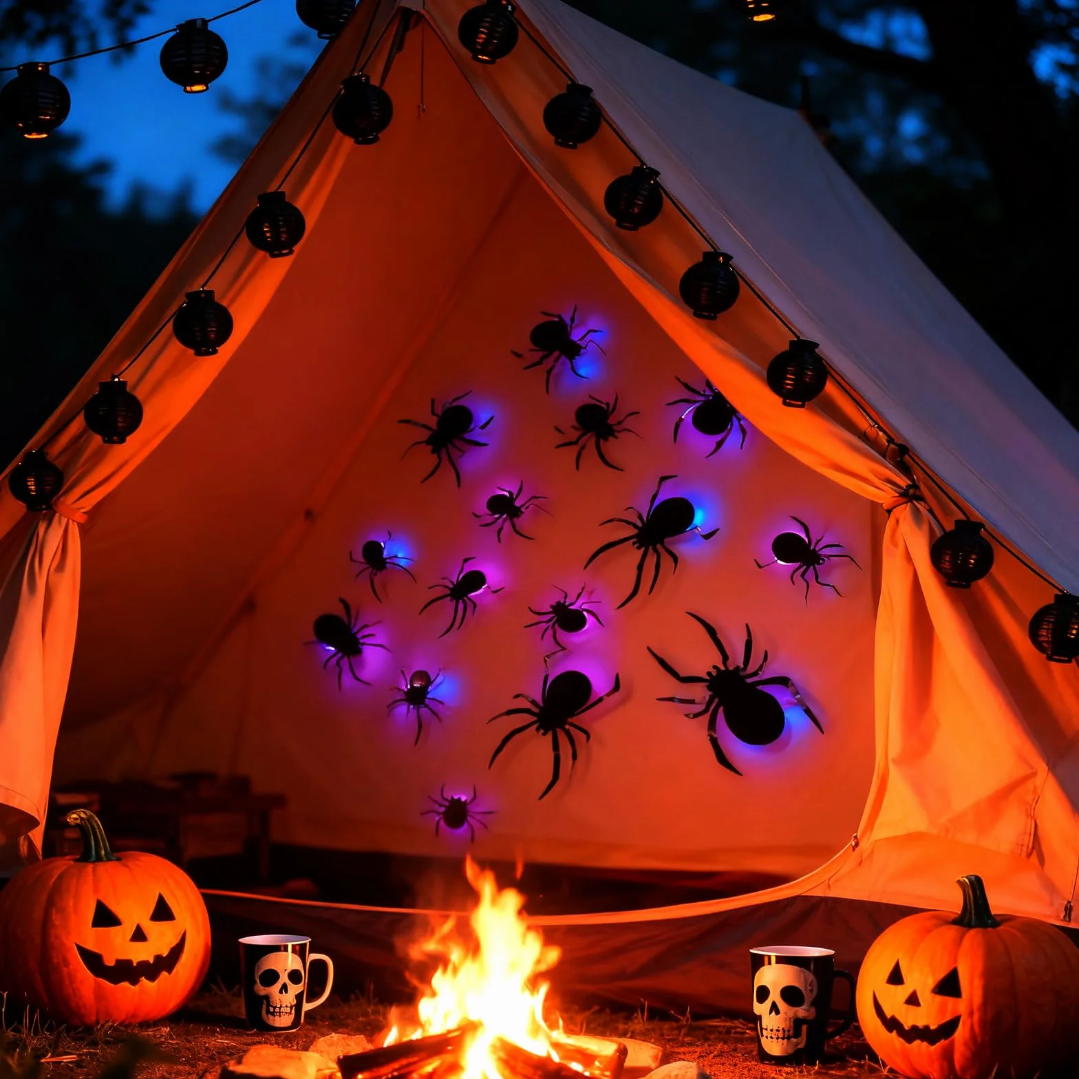 ALEGRE Dekoracja Halloween pająki 3D LED świecące naklejki ścienne 4 rozmiary