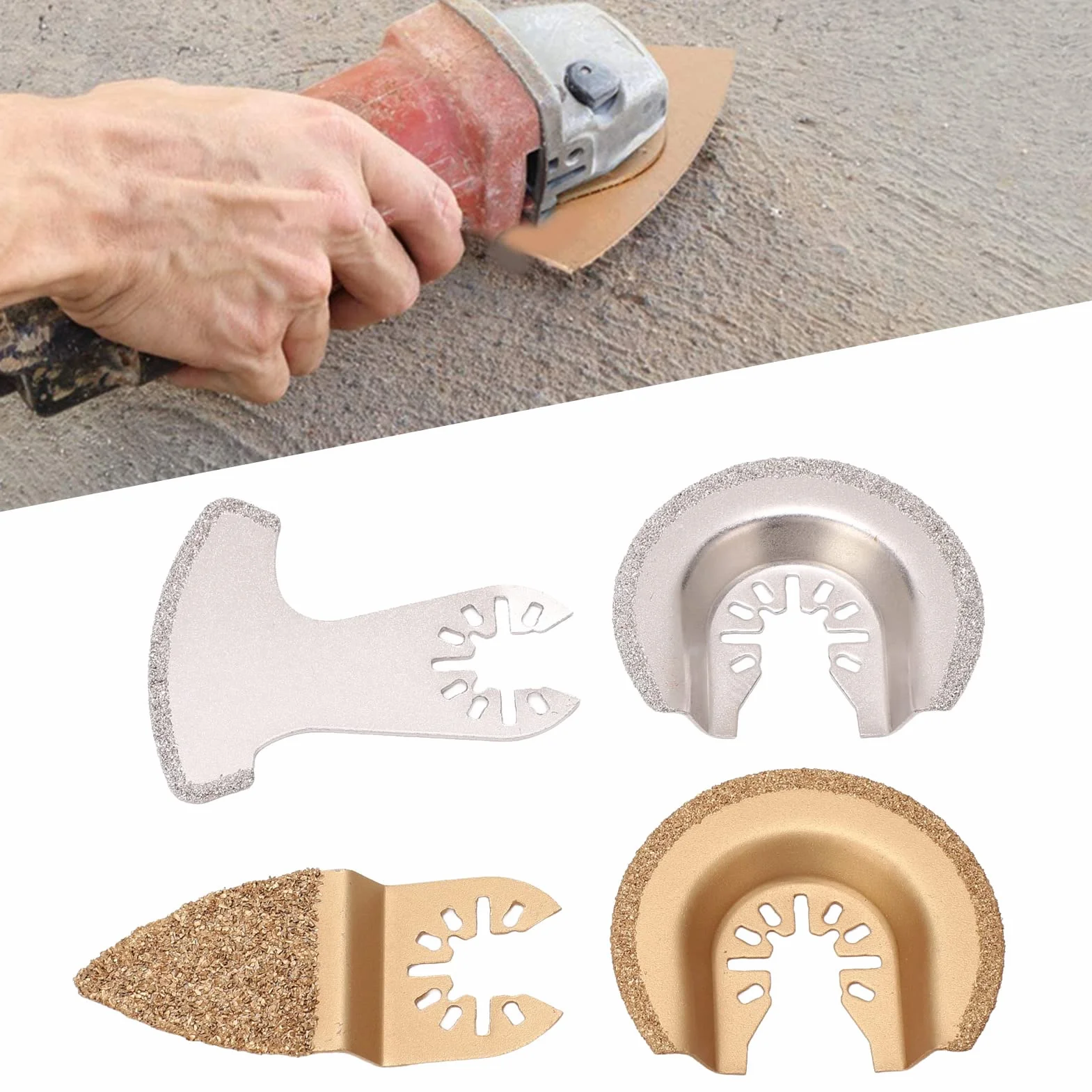 4 szt. Zestawy Brzeszczotów Oscylacyjnych Multitool Uniwersalne Brzeszczoty do pił z Węglików Spiekanych Semi Circle Finger Segment Swing Grit do Fugowania Ceramika Murarska
