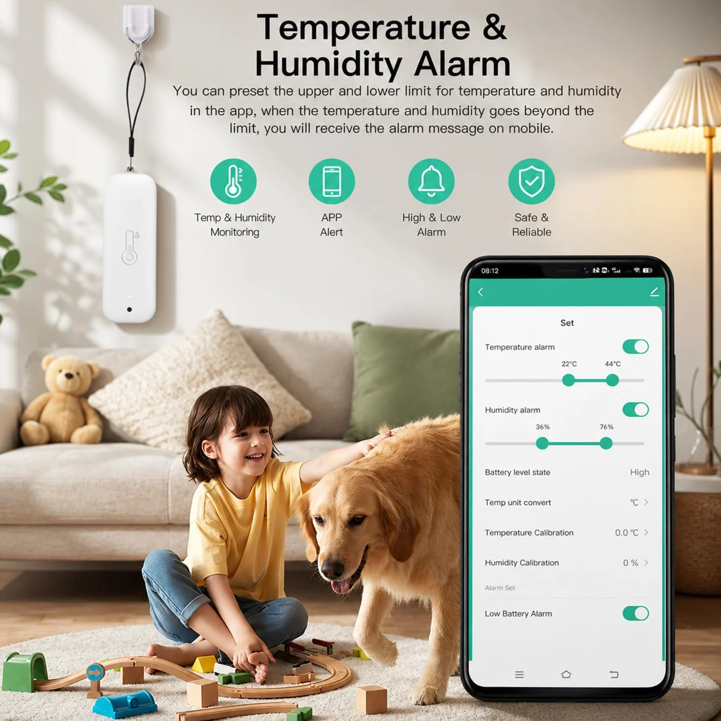 WiFi czujnik hygrometru i termometru: Bezprzewodowy inteligentny monitor temperatury i wilgotności z powiadomieniami w aplikacji, eksportem danych, funkcją kalibracji, kompatybilny z Alexa (Biały-3