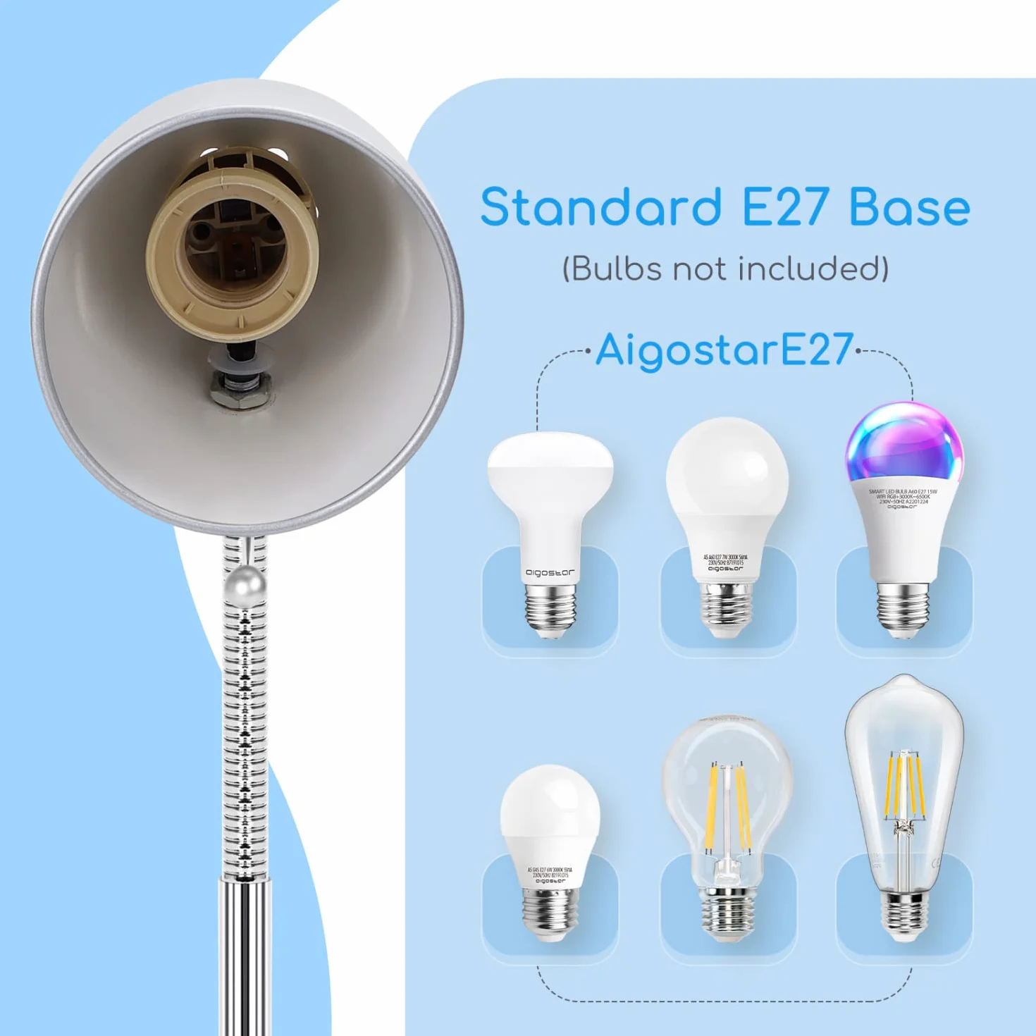 Aigostar Lampa biurkowa z zaciskiem Retro E27 240V Srebrny