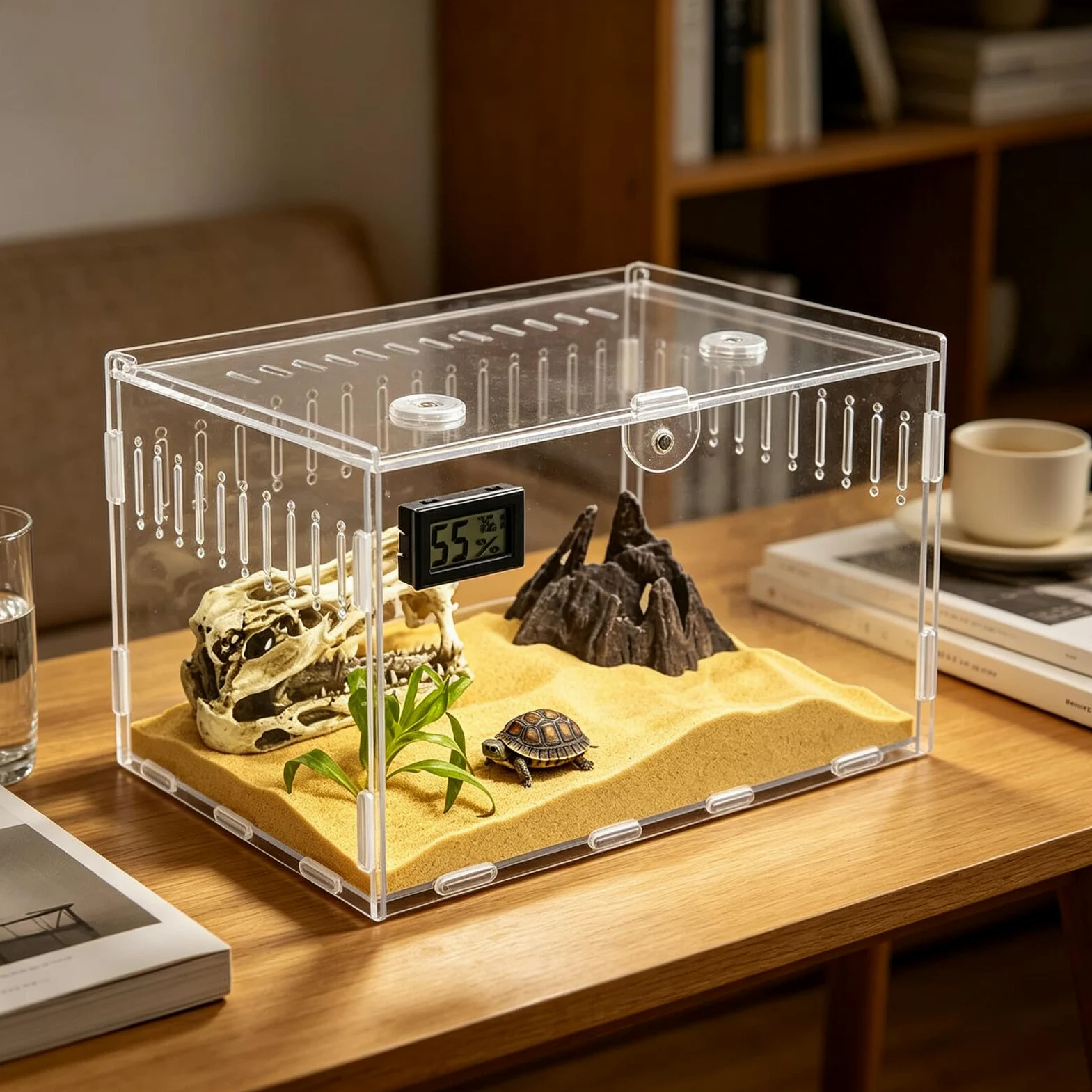 Transparentny Akrylowy Reptile Terrarium z Digitalnym Termometrem i Higrometrem Przezroczysta Skrzynia Hodowlana dla Gadów Pająków i Insektów Z Wentylacją i Ułatwioną Czyszczeniem