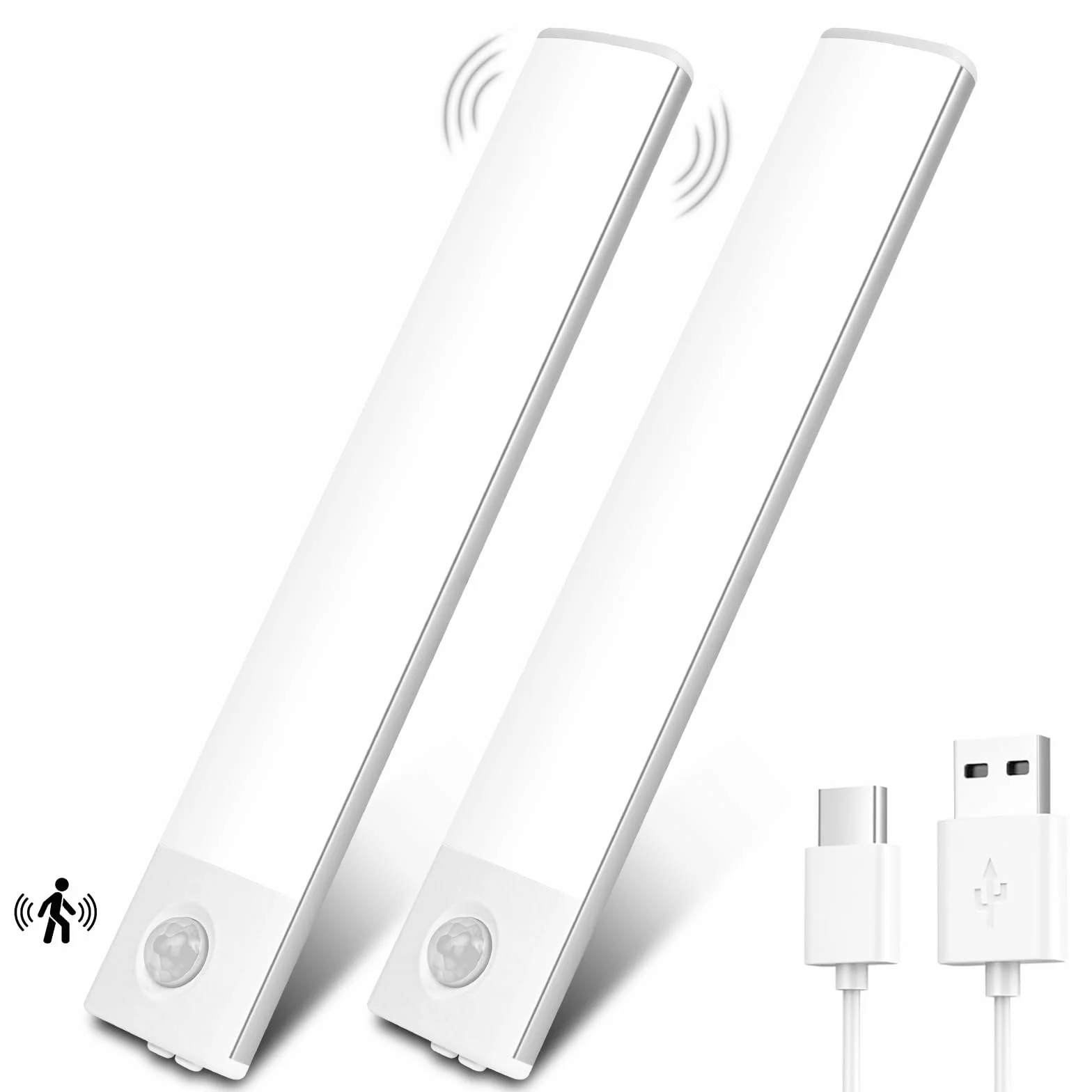 Vicloon Lampy z czujnikiem ruchu, 2 sztuki, oświetlenie kuchenne, oświetlenie podszafkowe, magnetyczne oświetlenie, oświetlenie szafki, 3 kolory, możliwość ściemniania, do szafki, kuchni, schodów,