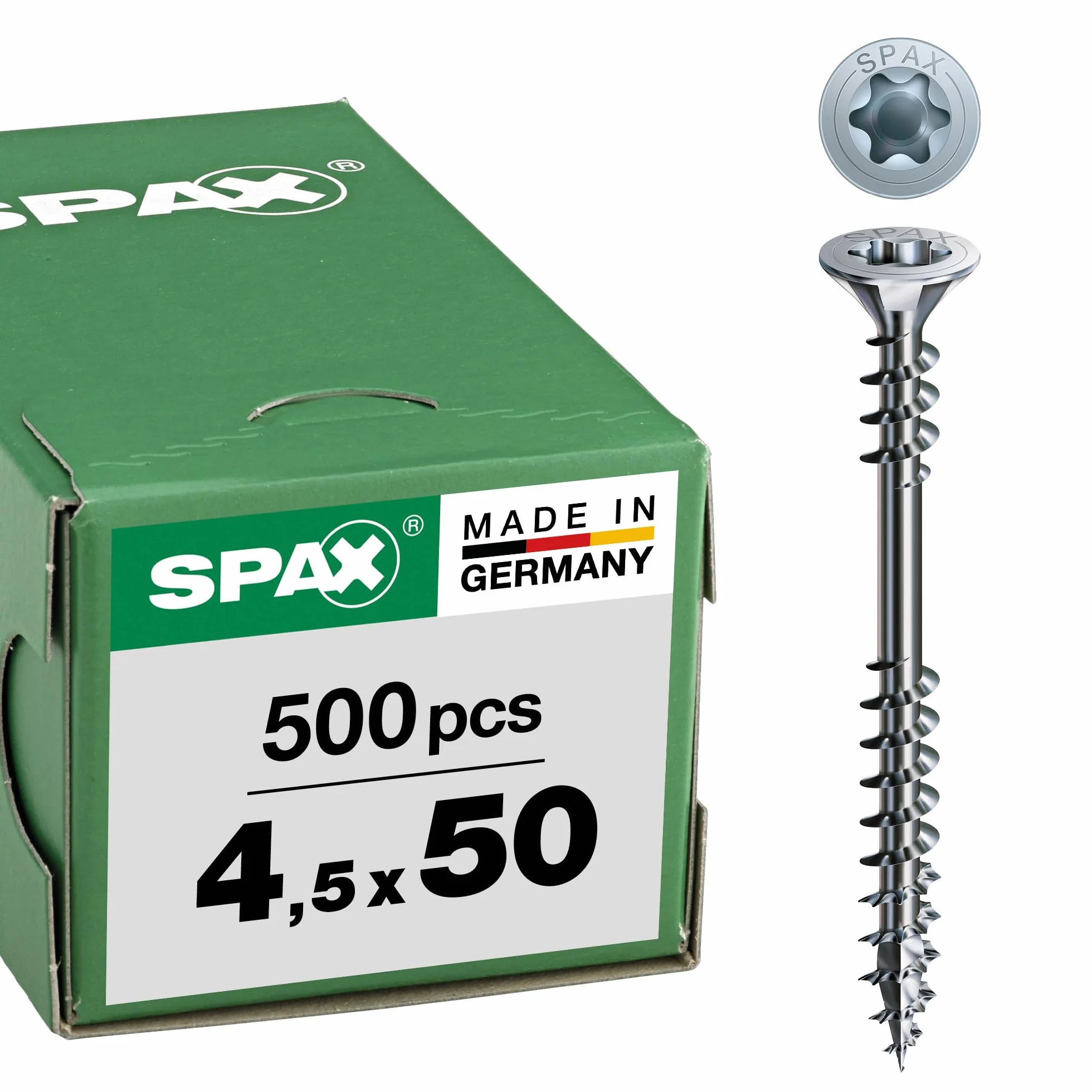 SPAX Śruba montażowa, 4,5 x 50 mm, 500 sztuk, T-STAR plus, łeb wpuszczany, gwint mocujący, 4CUT, WIROX A3J, 0541010450505