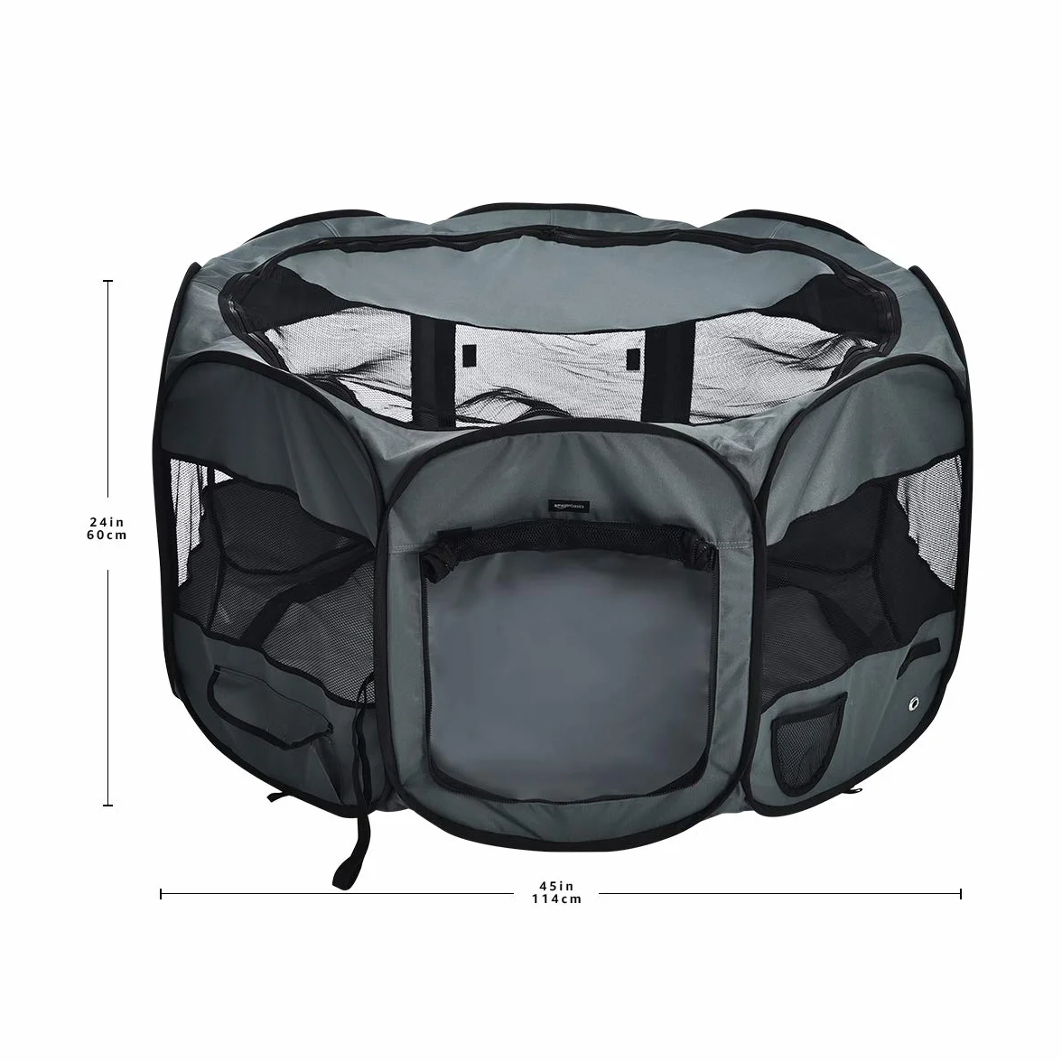 Amazon Basics – ośmiokątny przenośny miękki kojec dla zwierząt, 114 cm, szary.