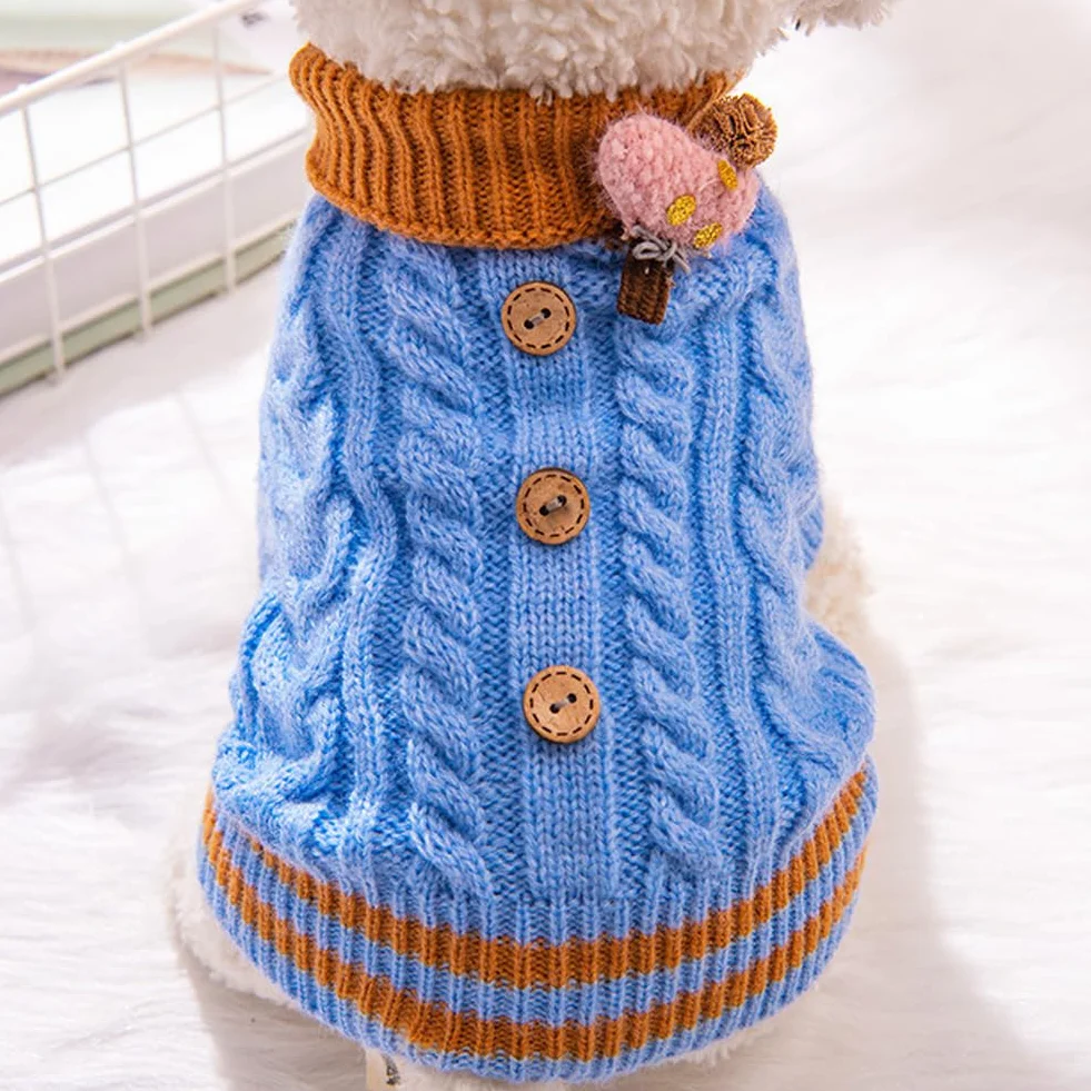 PLUSHCEWT Sweter dla zwierząt domowych, golf, dzianinowy sweter, płaszcz zimowy, cieplejszy dzianinowy sweter dla psa, miękki, szydełkowany, ubrania dla psa, kamizelka dla zwierząt domowych, na jesień