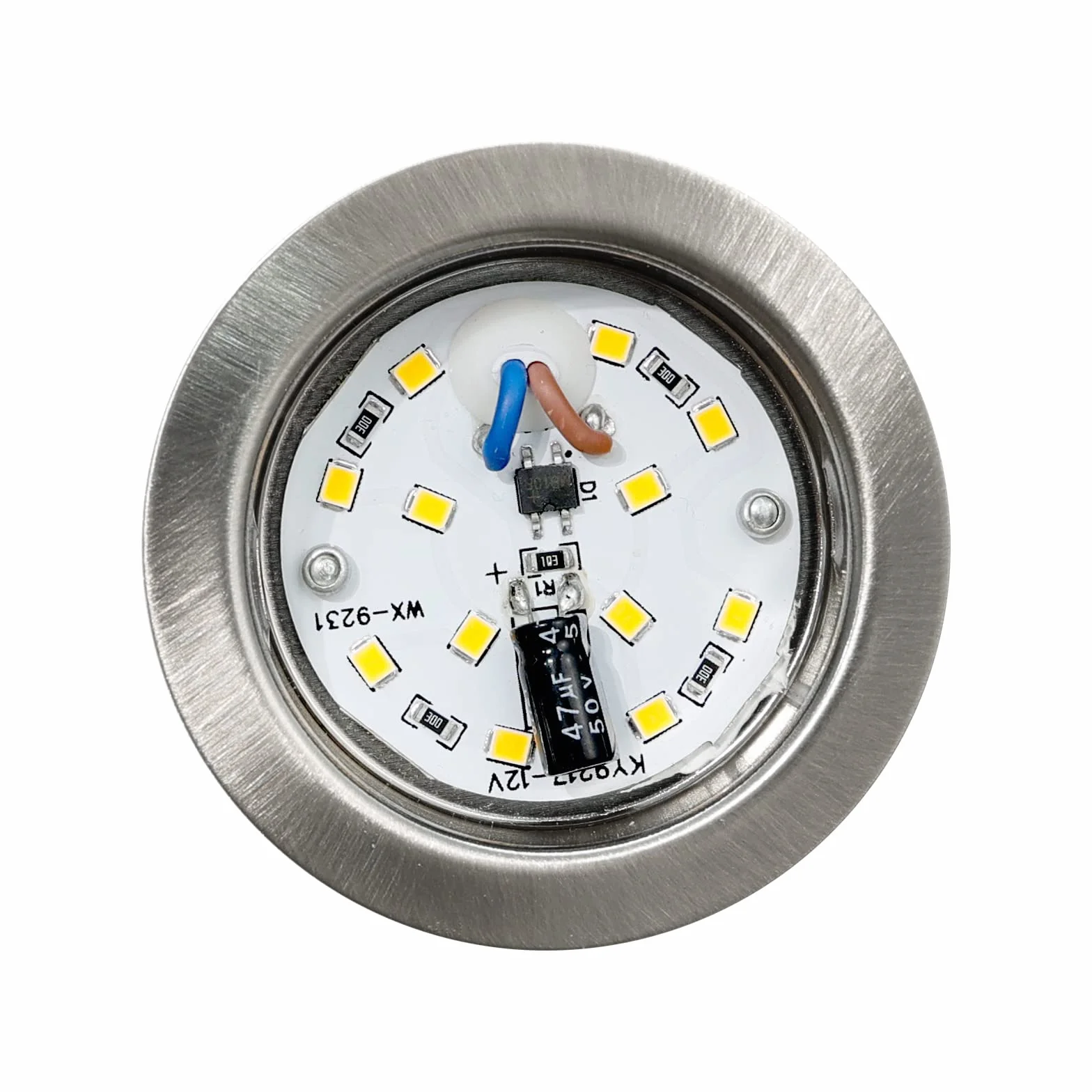 Zestaw 3 opraw meblowych 12V 3,5W, LED G4 reflektor ciepła biel 3000K, szczotkowany nikiel, możliwość ściemniania, alternatywa dla żarówek halogenowych