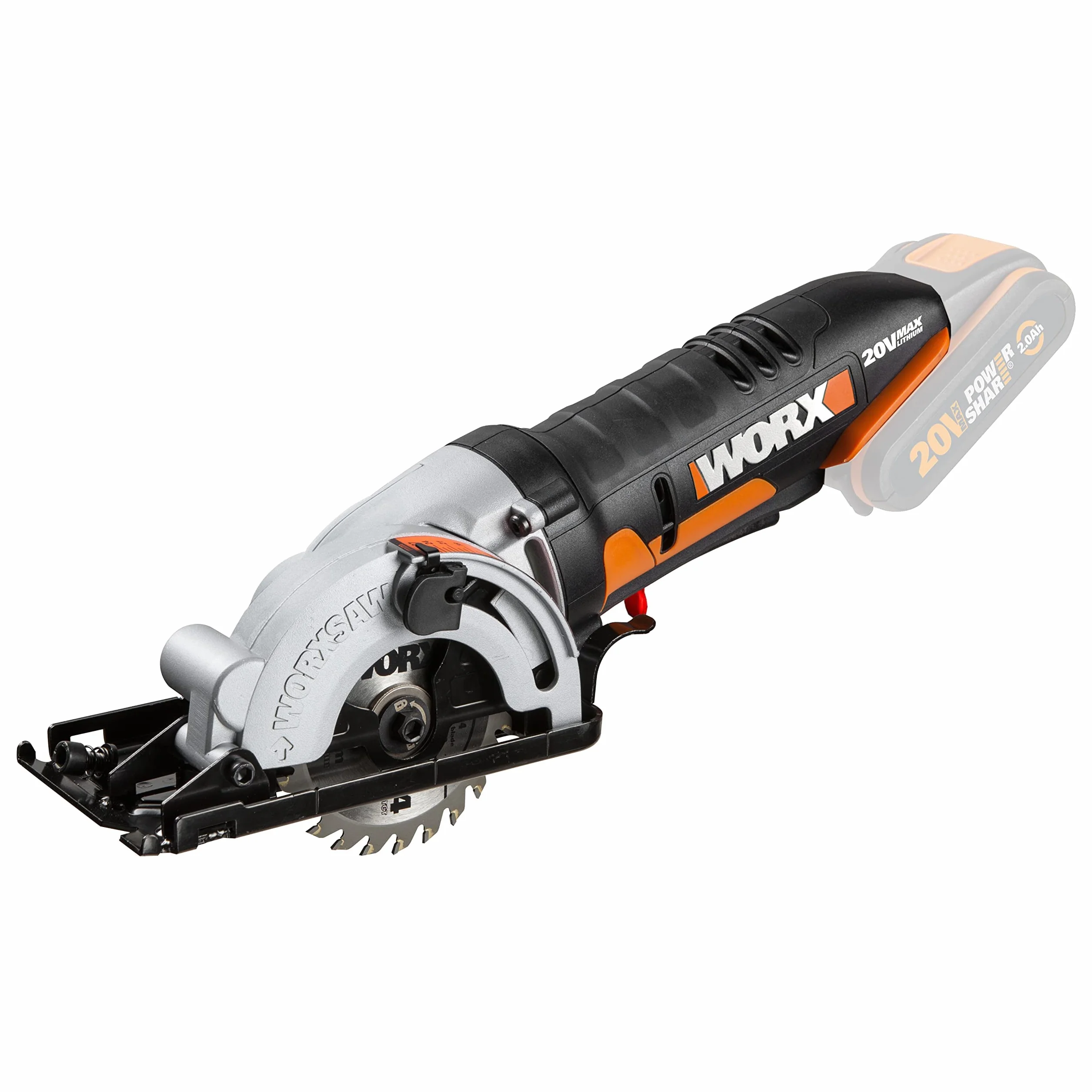 WORX WX527.9 Akumulatorowa Ręczna Pilarka Tarczowa WORXSaw 20 V, Cięcie Zanurzeniowe i Piłujące do 27 mm, do Drewna, Cienkiego Metalu, Ceramiki, Tworzyw Sztucznych, bez Akumulatora i Ładowarki