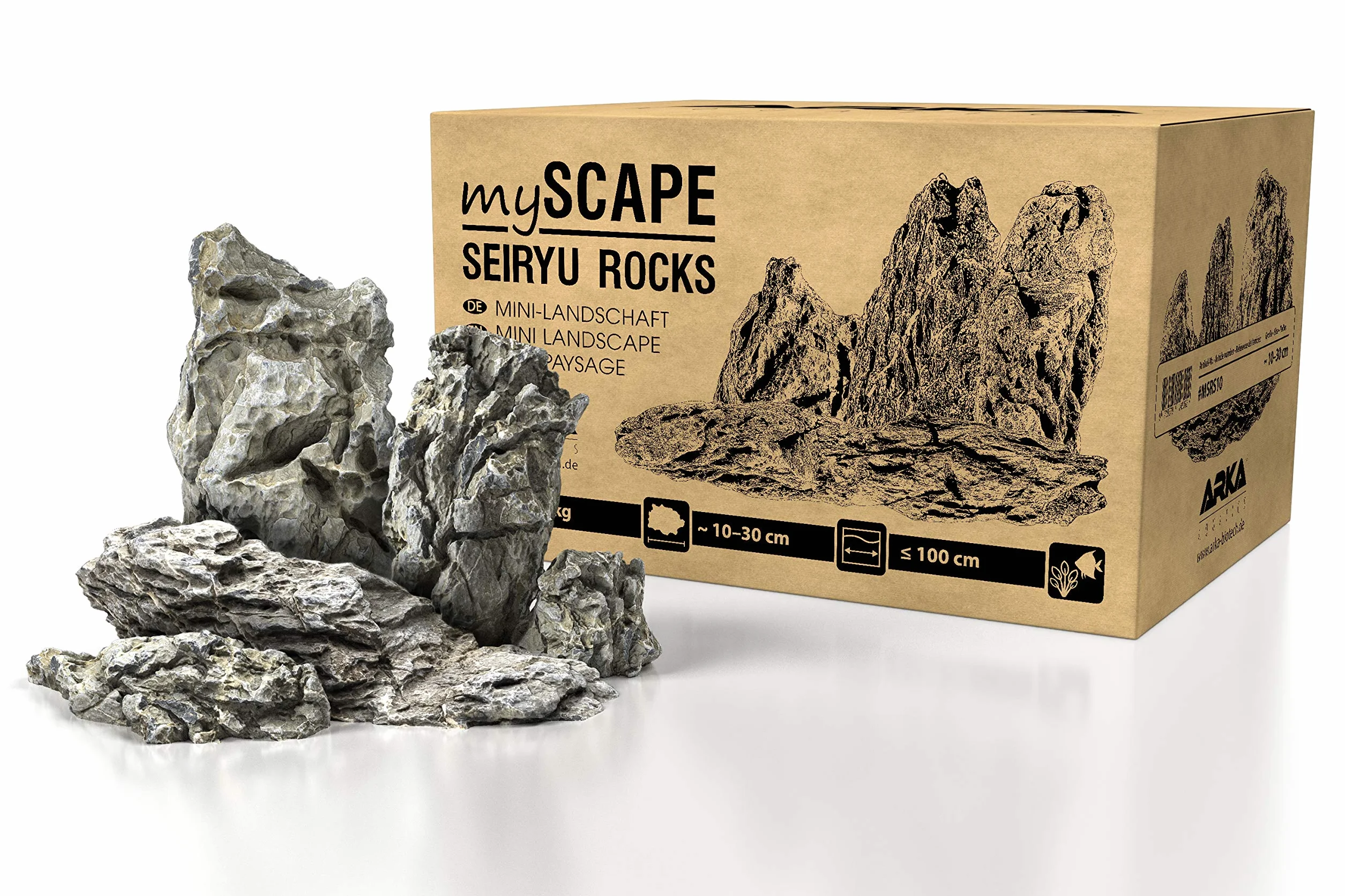 ARKA Aquatics myScape-Rocks Seiryu – mini krajobraz – naturalny kamień do jedynych w swoim rodzaju akwarium słodkowodnego i terrarium, idealny do akwariów o szerokości do ok. 100 cm 10 kg szary L