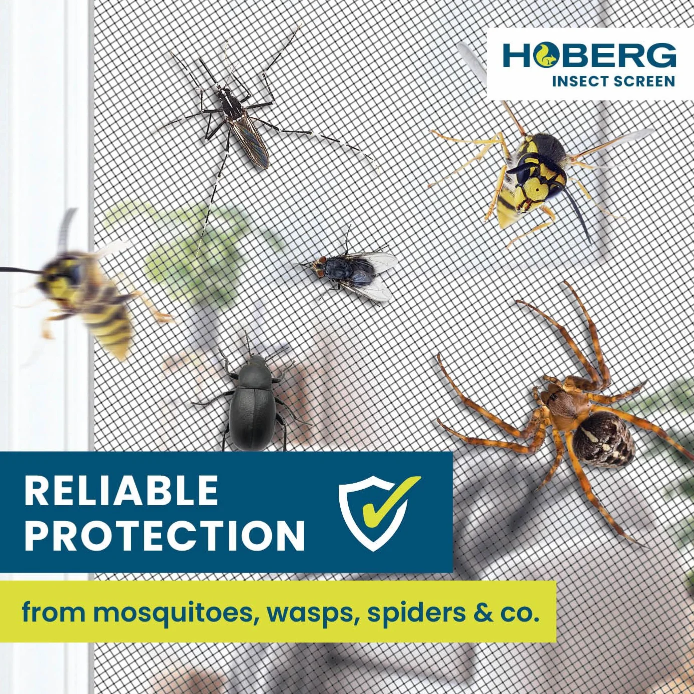 Hoberg Moskitiera okienna z innowacyjnym mocowaniem magnetycznym | moskitiera może być przycinana na wymiar do 150 x 130 cm, bez wiercenia i przykręcania | mocowanie za pomocą 16 magnesów [czarny]