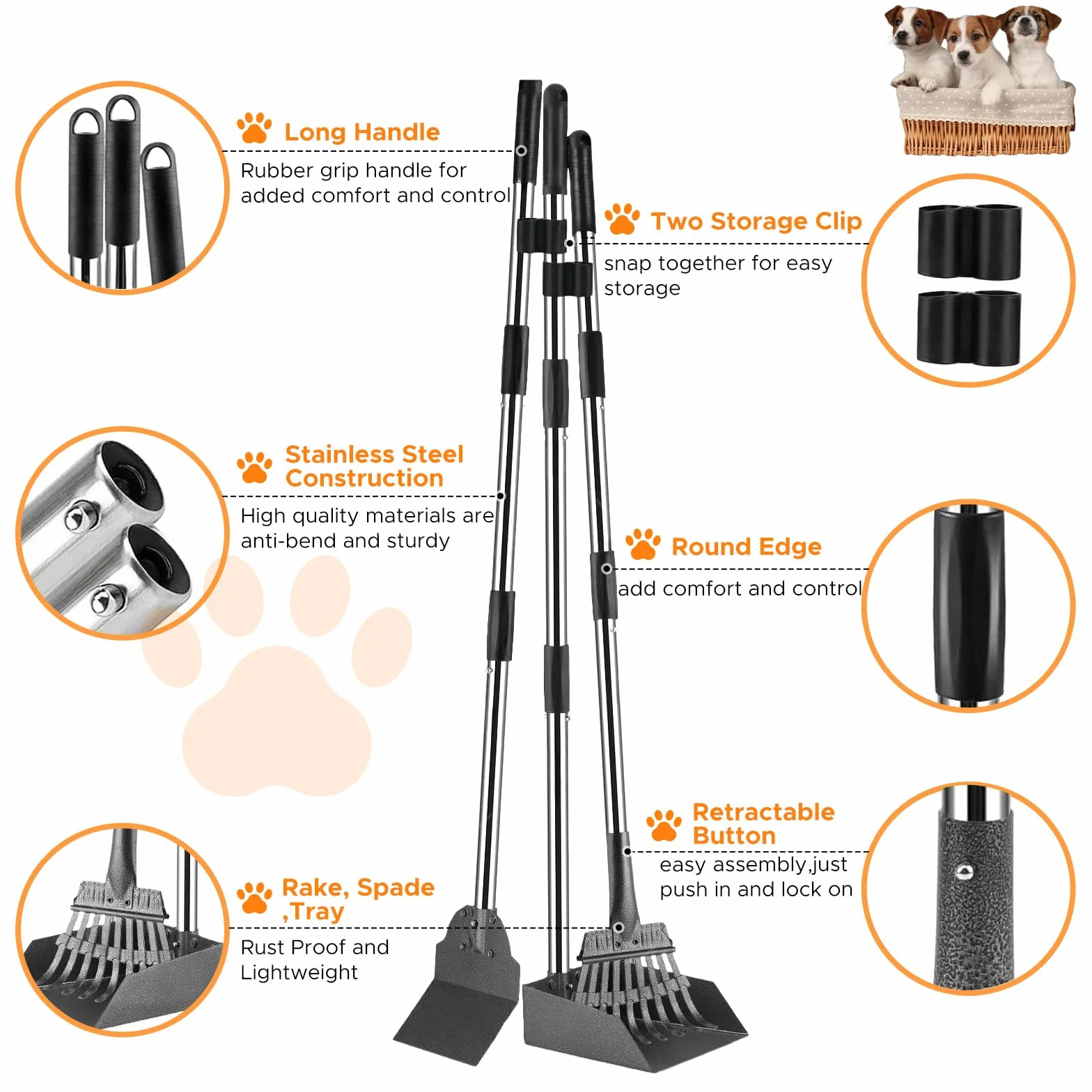Anluomania 3-pak zbierania odchodów dla psów, zbieracz na odchody dla psów z grabiami, zbieranie odchodów dla psów z regulowanym długim uchwytem 97 cm, Dog Pooper Scooper do trawników, trawy