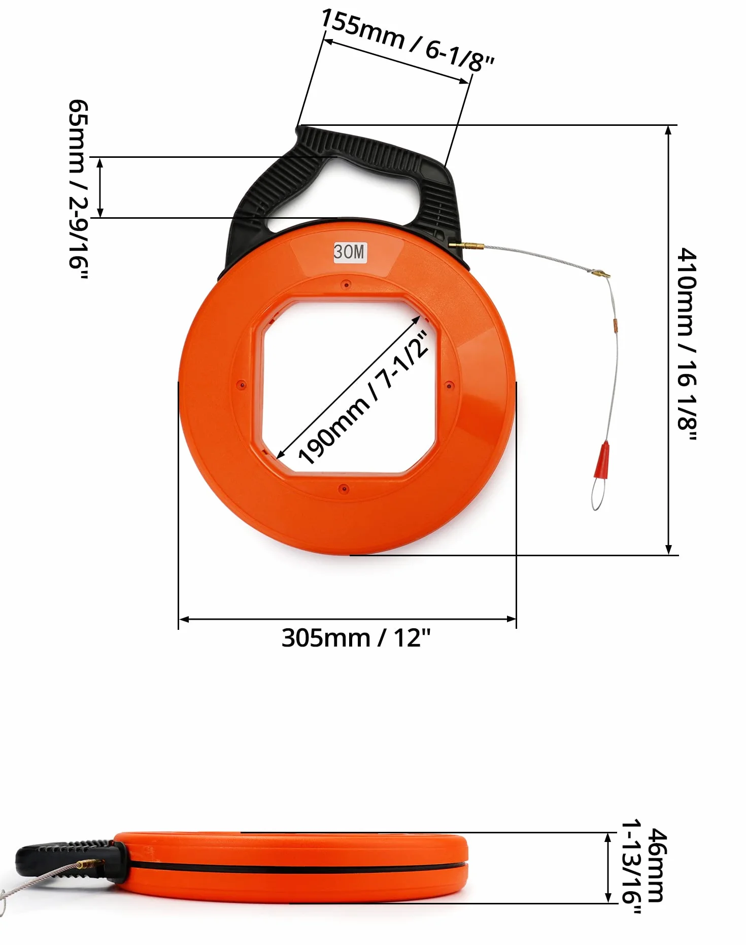 QWORK kabel z włókna szklanego 30m taśma do ryb średnica 4mm narzędzia dla elektryków