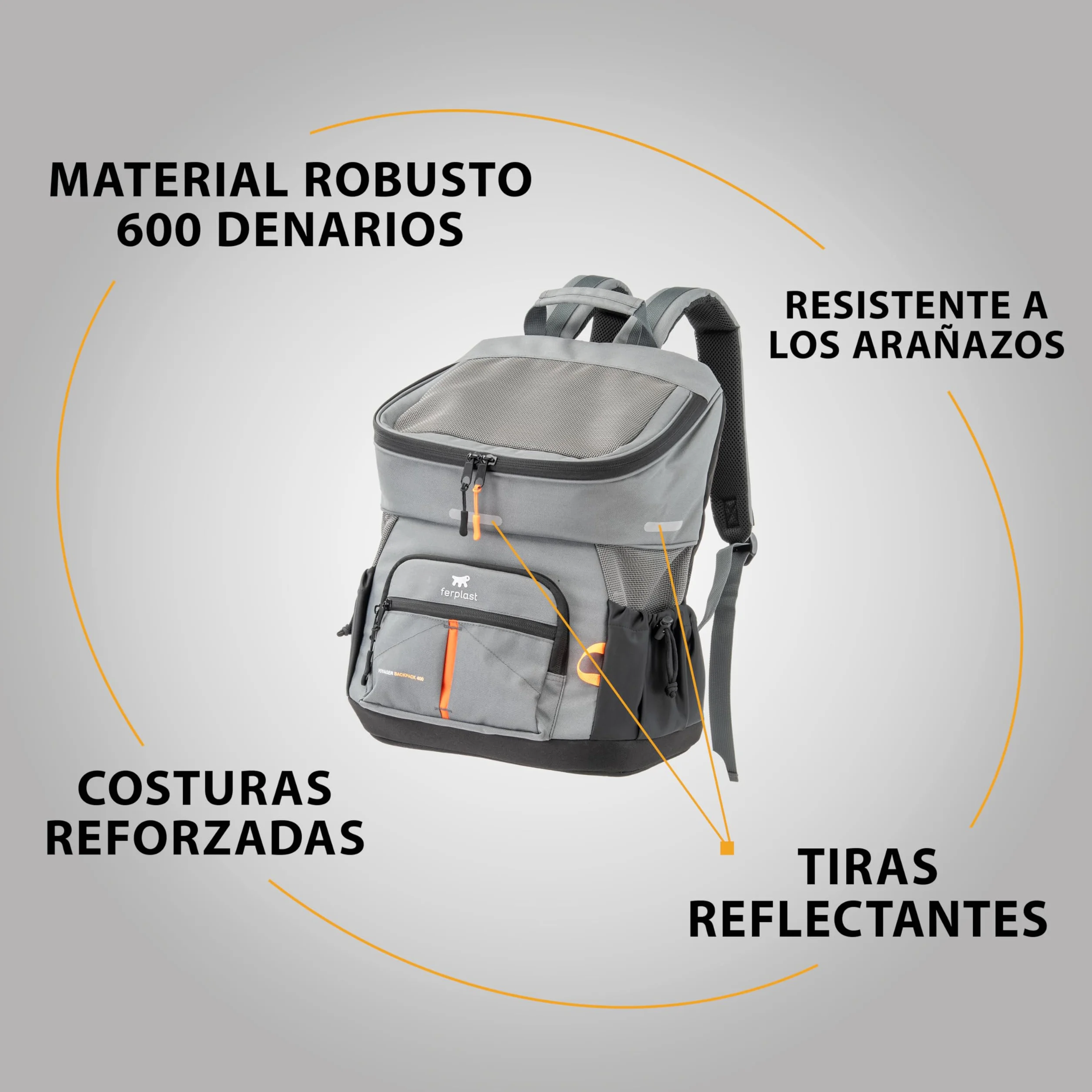 Ferplast Plecak dla psa VOYAGER BACKPACK, torba na zakupy dla kota, torba na psy, szeroki otwór, regulowane paski, pasek bezpieczeństwa, z poduszką, maks. 10 kg, 29 x 21 x 36 h, szary