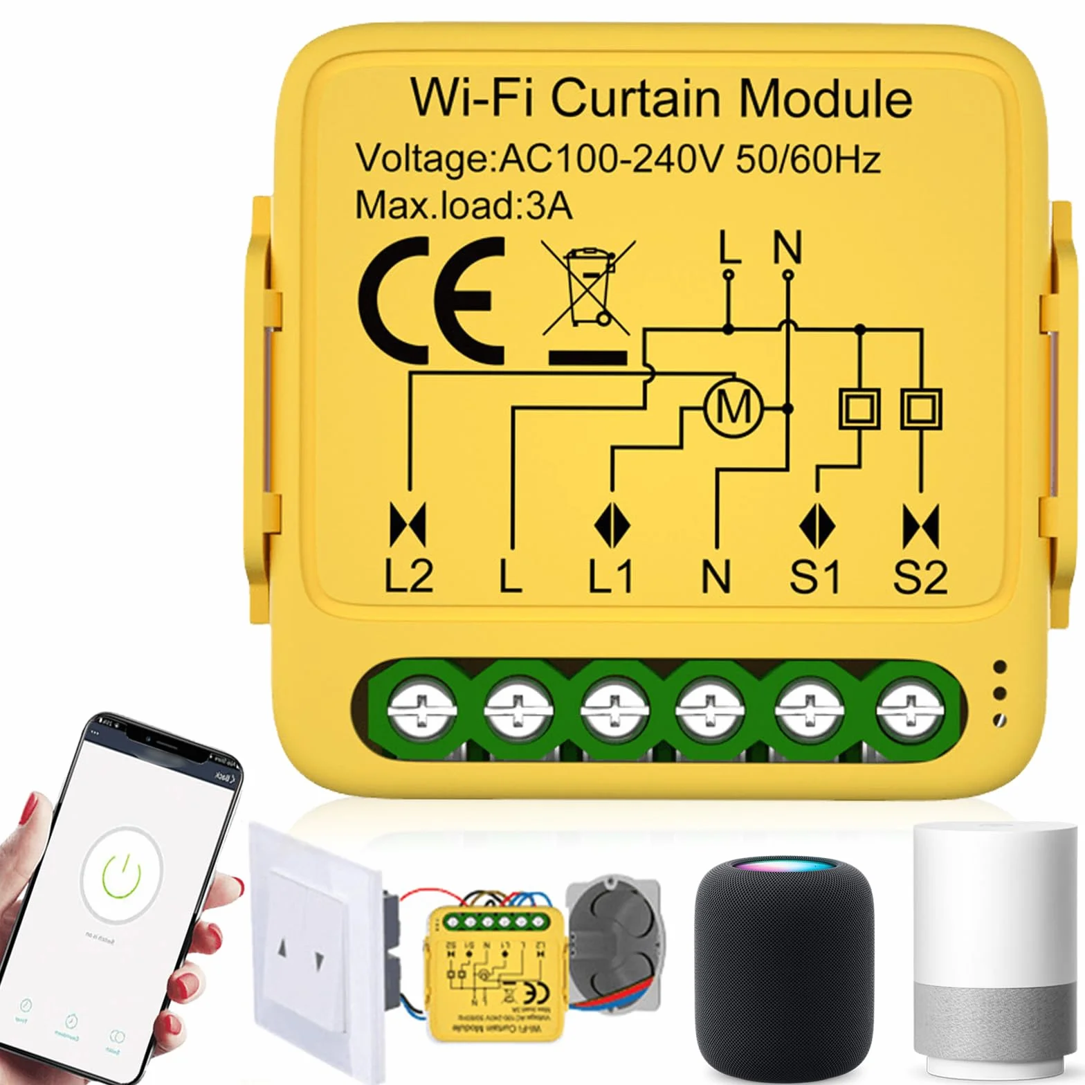 Inteligentny moduł przełącznika rolety WiFi, inteligentny przełącznik do zabudowy, moduł Wi-Fi z ustawieniem czasu pracy do zasłon, żaluzji i markiz, kompatybilny z Google Home/Smart Life/Tuya Smart