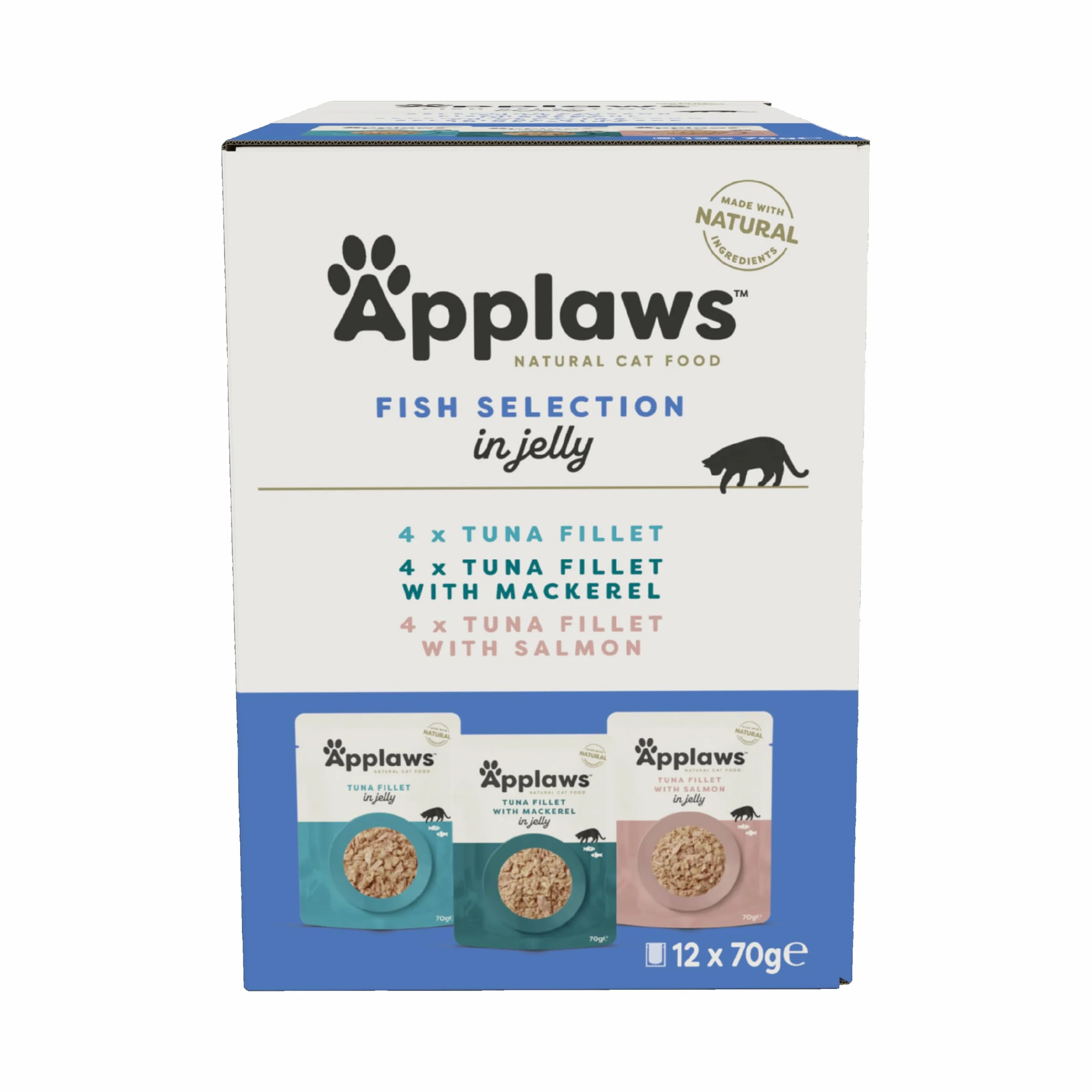 Applaws Premium Natural mokra karma dla kotów, wybór ryb w galaretce, 70 g, worek porcjowany (12 x 70 g)