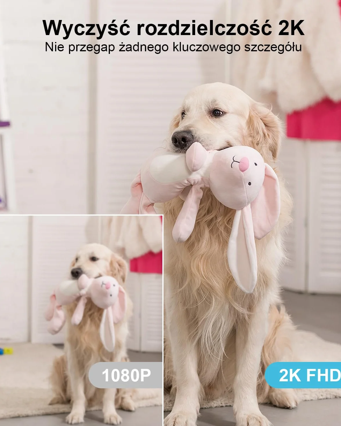 GENBOLT 2K Kameras Bezpieczeństwa WiFi Wewnętrzna, Pan Tilt Kamera dla zwierząt i bateria 5000 mAh, IP Kamera CCTV Niania Kamera dla psa Elektroniczna niania z detekcją PIR
