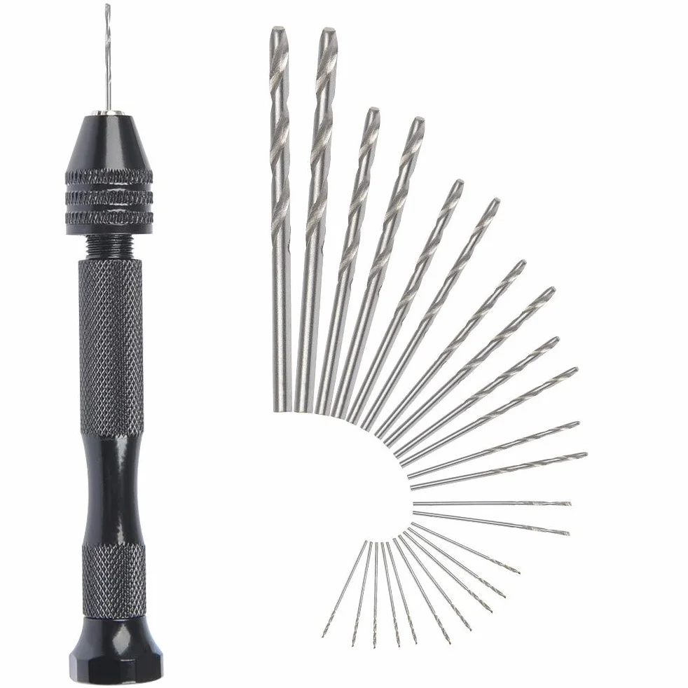 MIni wiertarka ręczna twist wiertła + 25 mikro akumulatorowych wierteł spiralnych, aluminiowa, wkrętarka, narzędzia obrotowe, regulowane wiertła spiralne, do pirograwerowania, dom z tworzywa