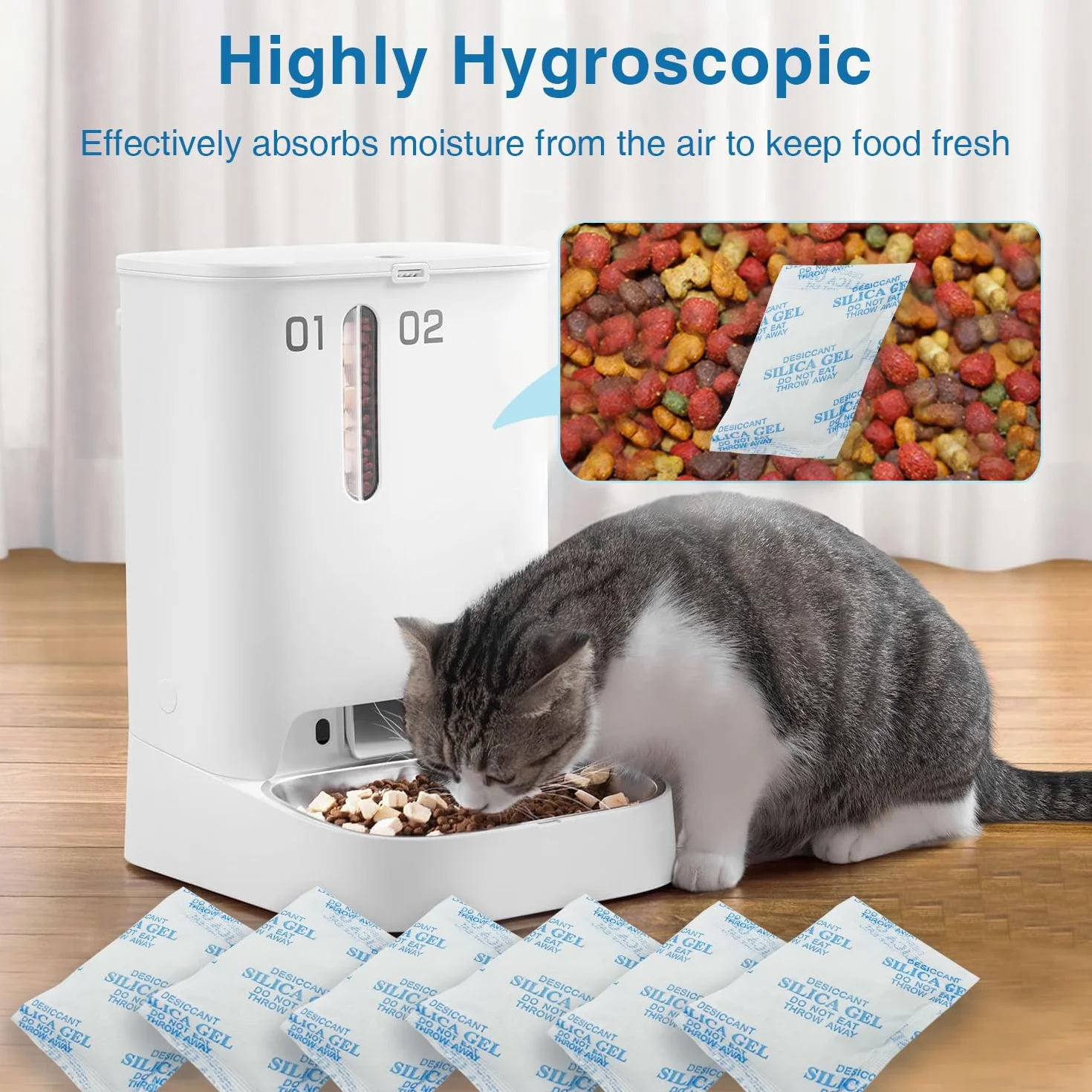 Osuszacz do automatów do karmy dla kotów i psów, środek do suszenia dla automatycznych karmników, Desiccant For Animal Food, silica Gel Bag Desiccant (6 x 25 g)