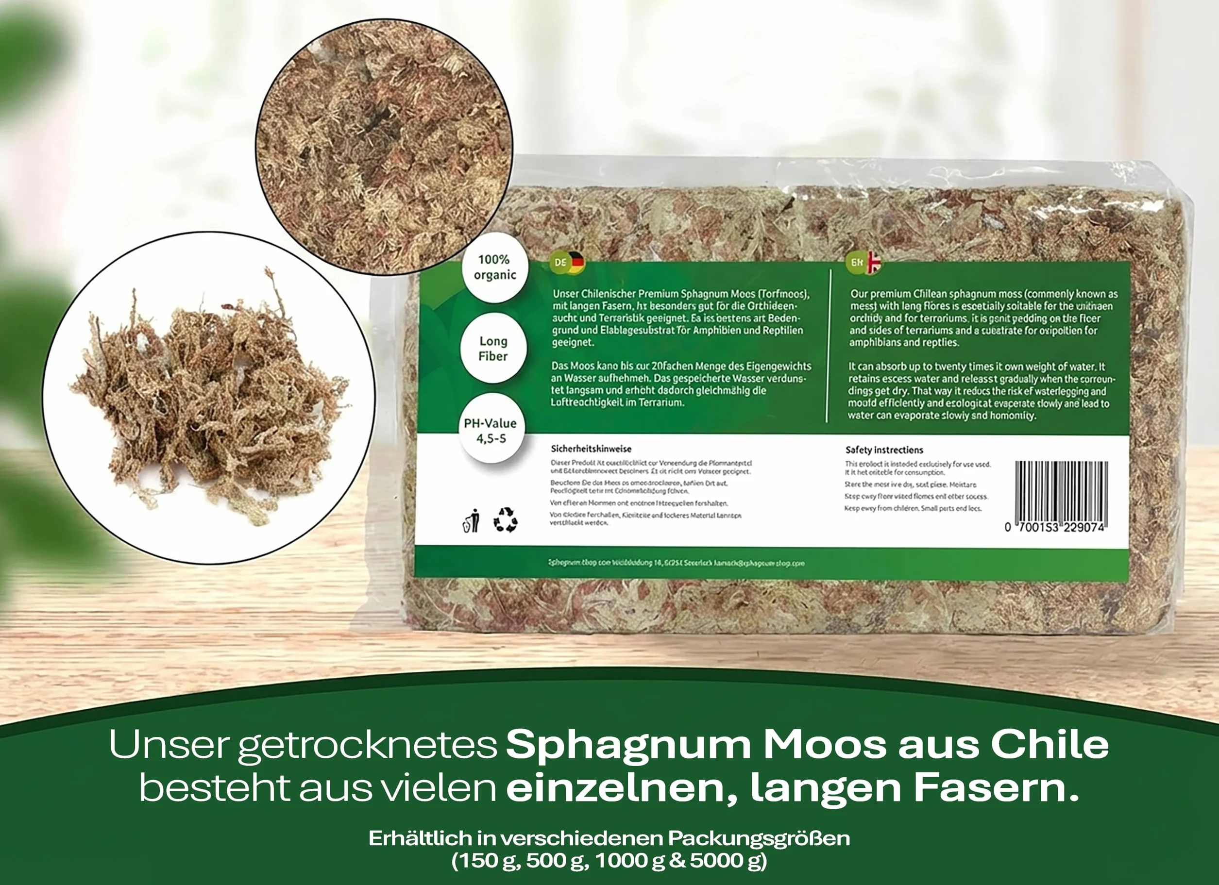 Mech torfowiec do terrarium i storczyków z Chile 1 x 1000 g dla storczyków i terrarystyki - Idealne podłoże i patyki z mchu