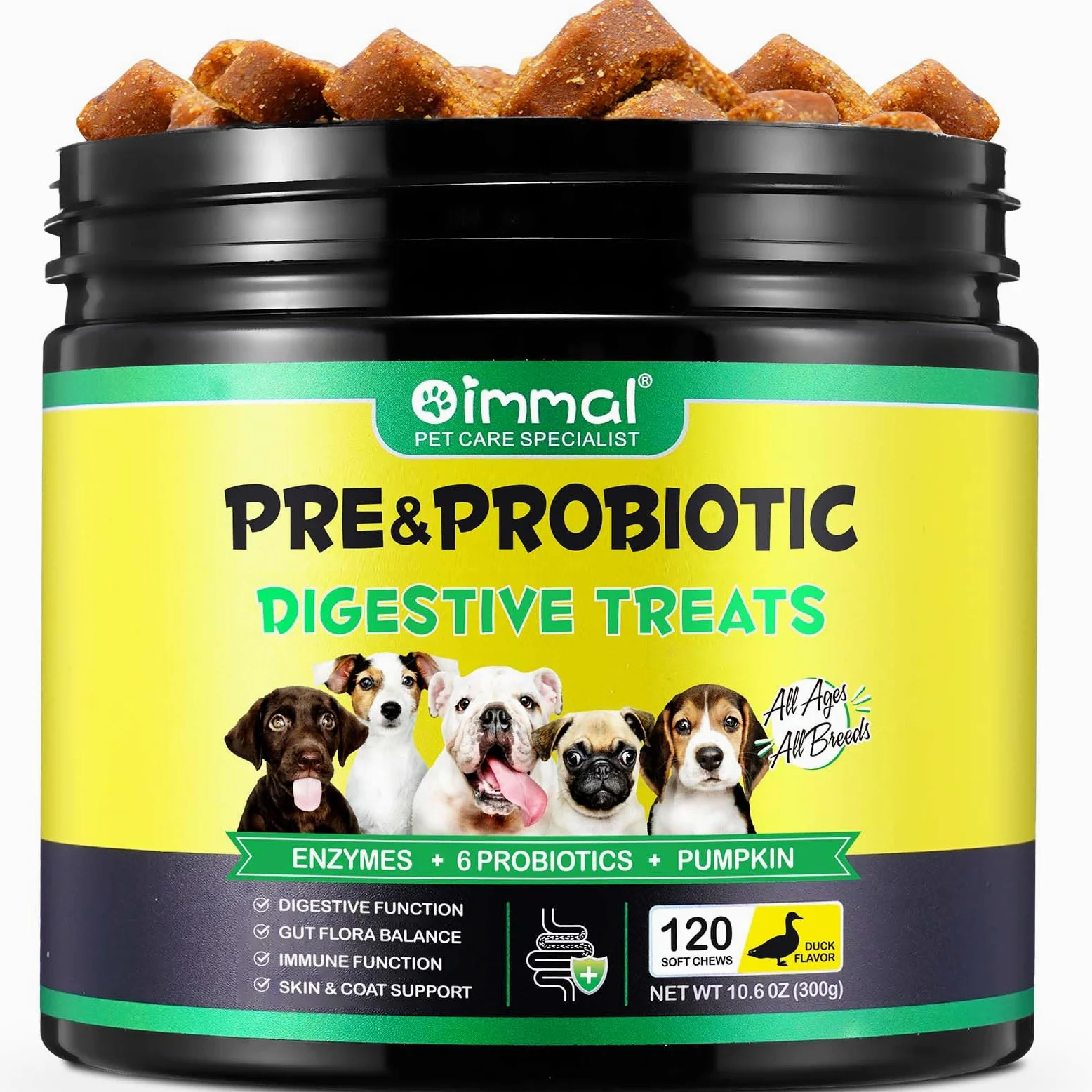 Snacki z probiotykami dla psów 30 przekąsek 75g aromat kaczki wsparcie jelit flora