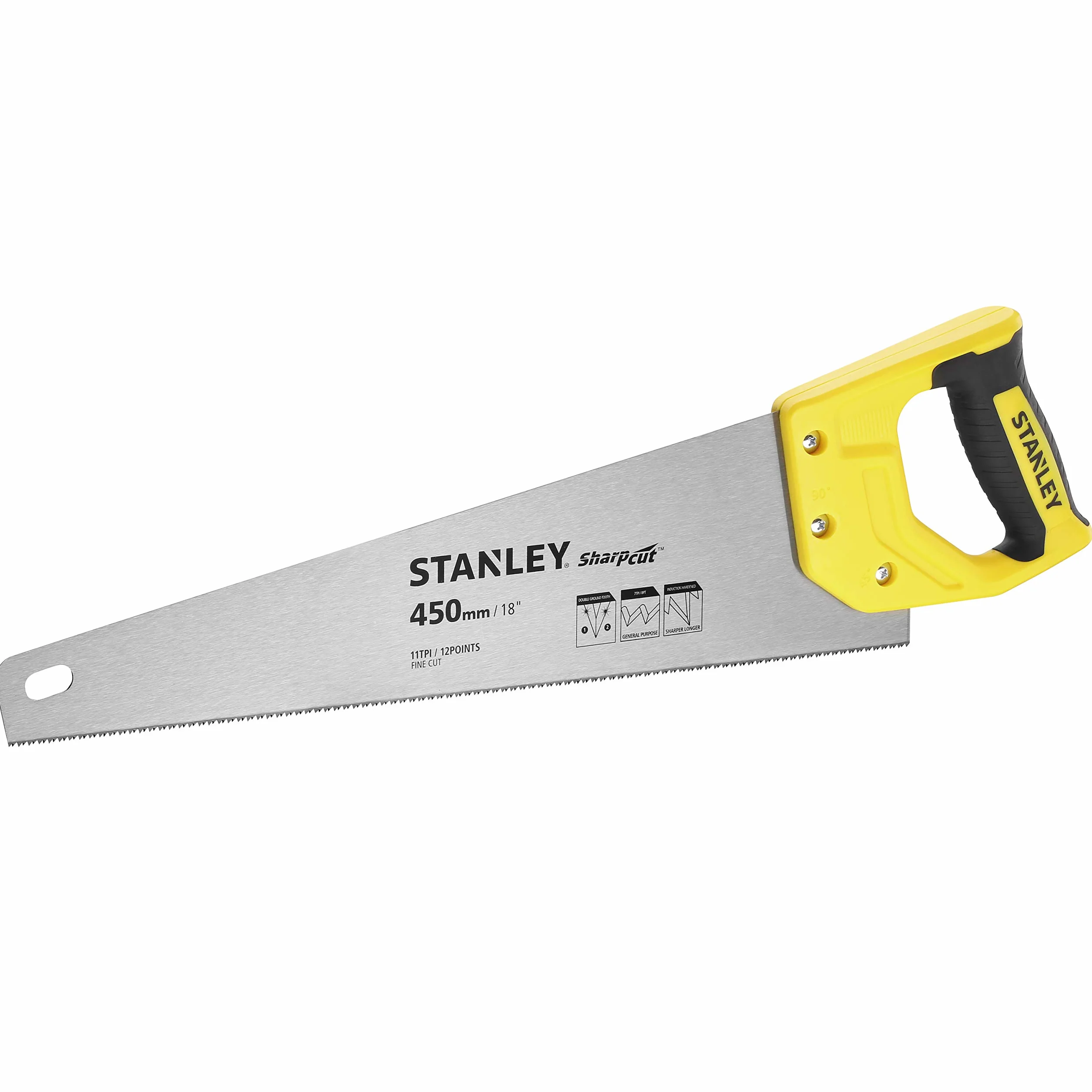 Stanley Piła ręczna Sharpcut (18"/450 mm, lisi ogon z 11 zębami/cal do precyzyjnej pracy, podwójnie szlifowane, hartowane indukcyjnie ząbki) STHT20370-1