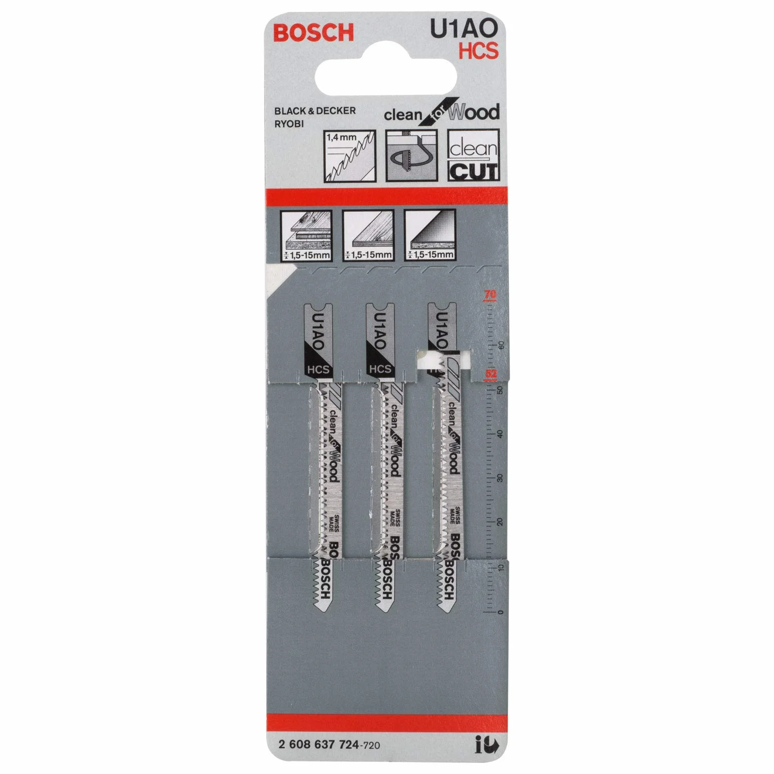 Bosch Profesjonalny brzeszczot do wyrzynarki Clean for Wood (do drewna, akcesoriów do wyrzynarki) U 301 D (3 szt.) 70 mm