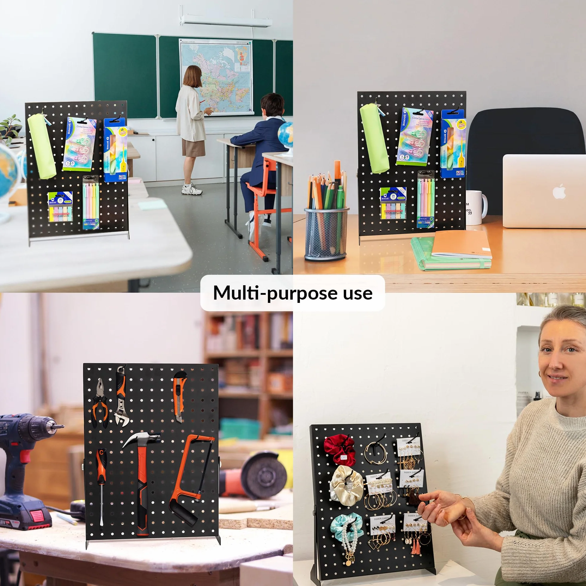 Pegboard | Tablica perforowana do handlu | Organizer na narzędzia | Czarny panel perforowany z haczykami do domów, sklepów i biur | Niezależny wyświetlacz