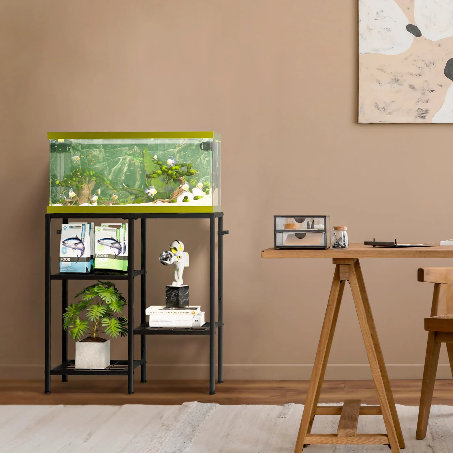CADUKE Stojak do akwarium, metalowy stojak na akwarium, stojak na akcesoria do akwarium, 3-poziomowy stojak terrarium z żółwiem, gadami, do salonu, biura