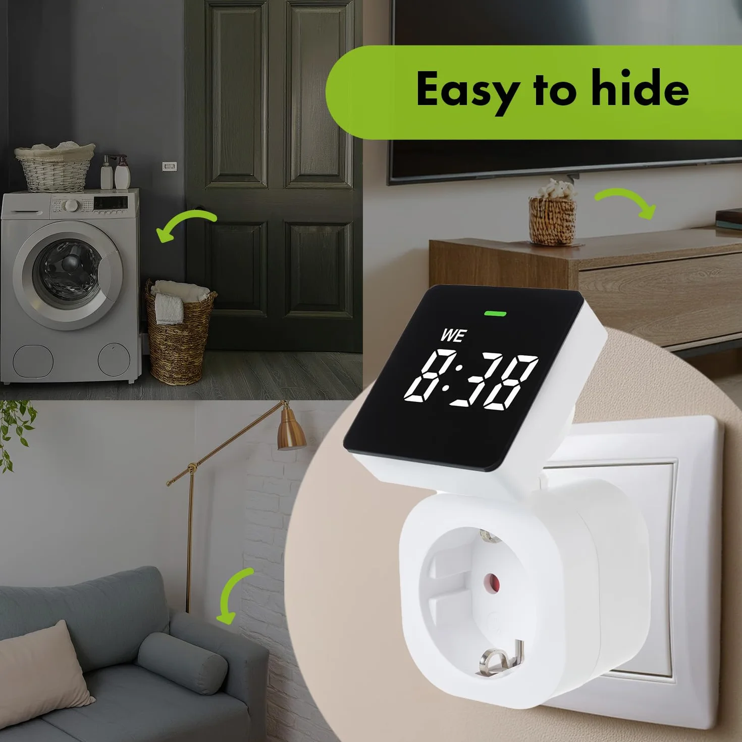 Green Blue Cyfrowy programator czasowy gniazdko z 8 indywidualnie ustawianymi programami | maks. obciążenie 16 A/3680 W | wyświetlacz LCD, klasa ochrony IP20 do użytku w pomieszczeniach
