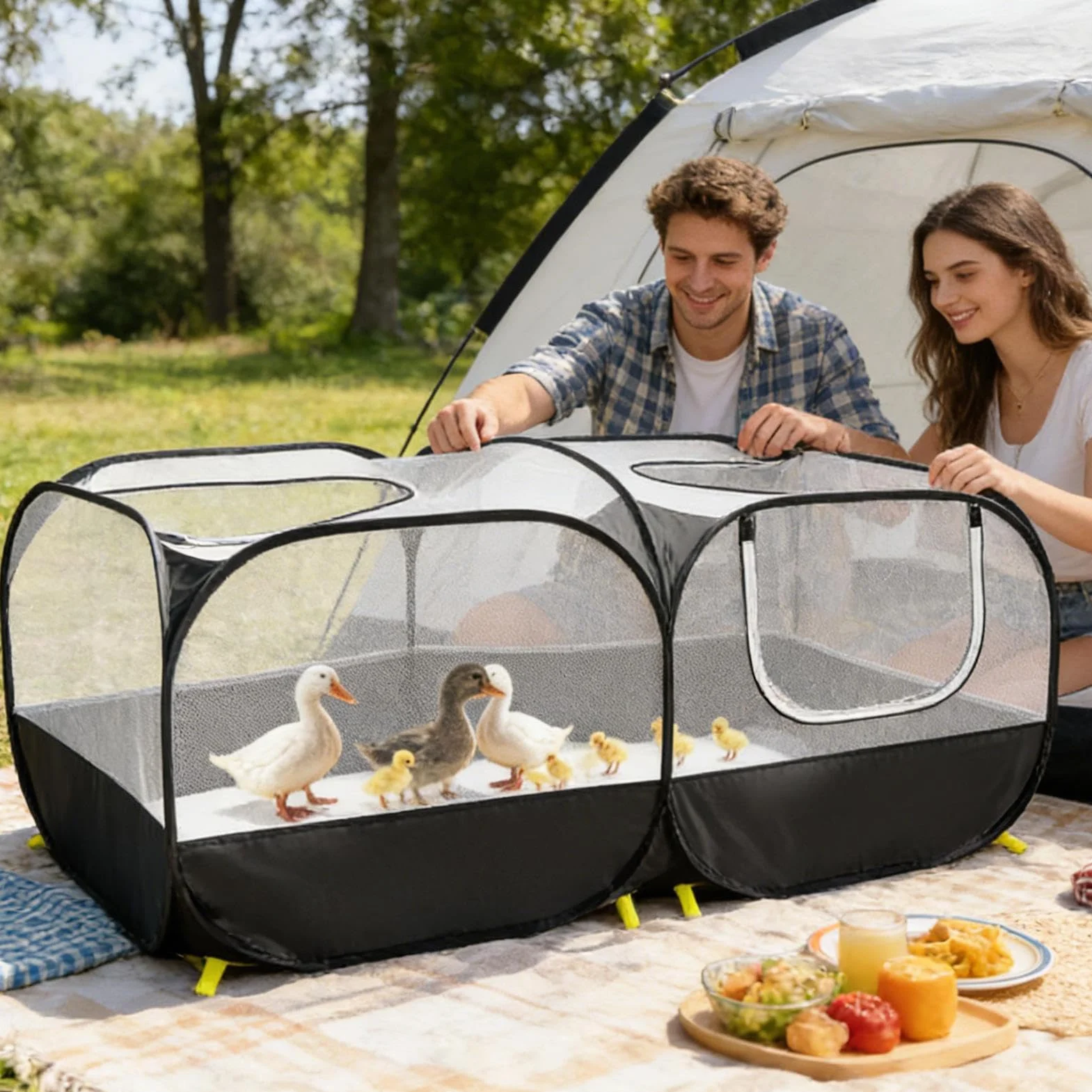 Kitten Playpen - Foldable Cat Enclosure for Indoor Outdoor Travel | Mesh and Sunproof with Cover, Foldable Mesh, Portable Pet Cage for Lawn Garden Yard Small Animal Safe Play Area