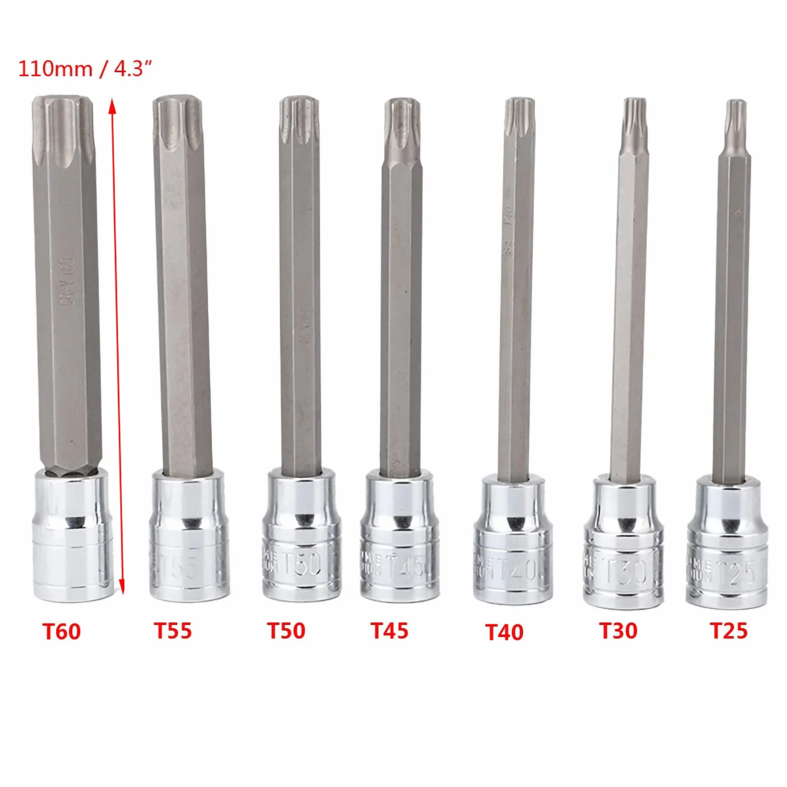 Zestaw nasadek Torx z wkładem bitowym T50 100 mm T40 i T45, długa nasadka T40, zestaw kluczy imbusowych, 7 szt. nasadek 3/8 cala, napęd bardzo długie nasadki bitów Torx