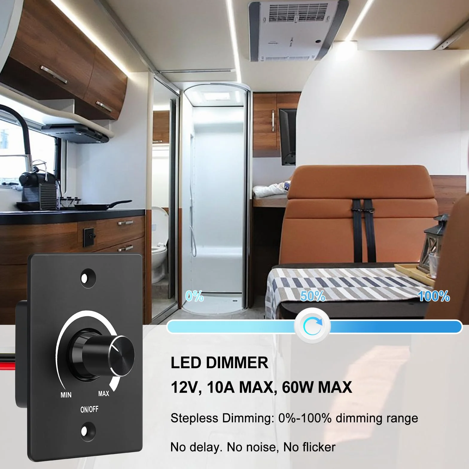 Ściemniacz LED 12 V, ściemniacz do lamp LED, ściemniacz LED PWM, 12 V, 5 A, 3 przewody, ściemniacz, bezstopniowe ściemnianie, do kamperów, łodzi, samochodów ciężarowych, przyczep kempingowych