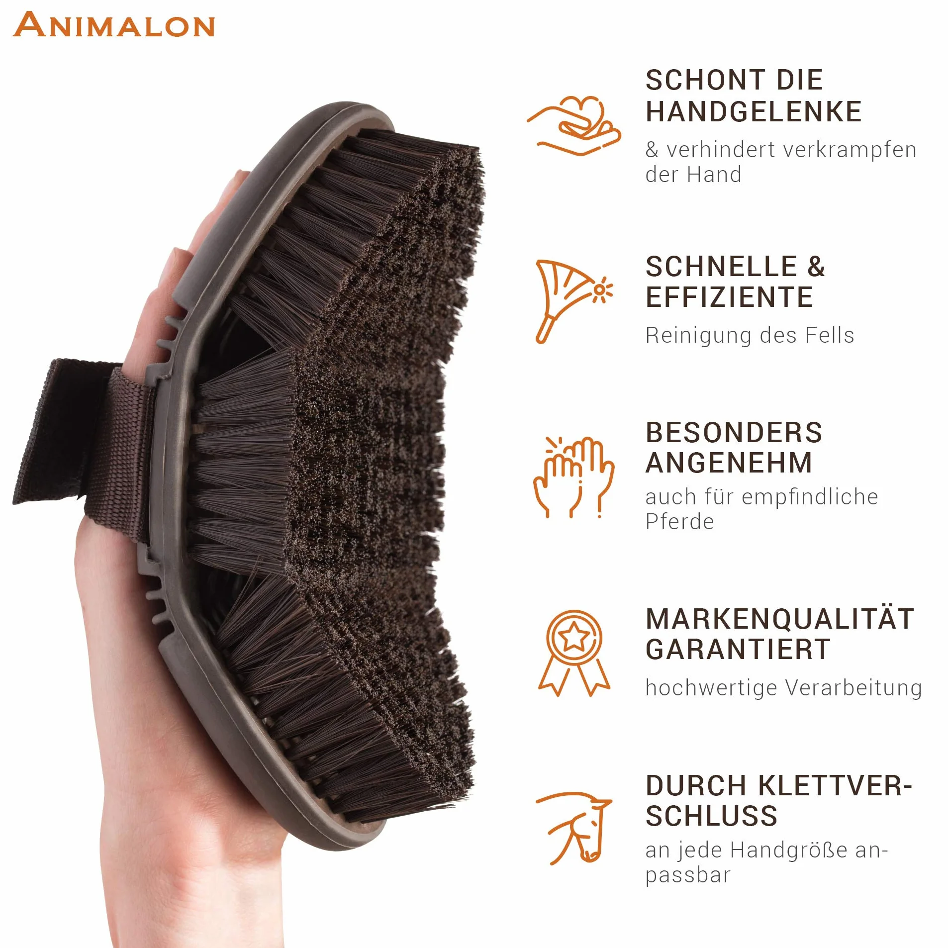 Animalon CareFlex szczotka pielęgnacyjna, elastyczna i ergonomiczna szczotka dla koni z zapięciem na rzep, do każdego boksu pielęgnacyjnego, akcesoria dla koni
