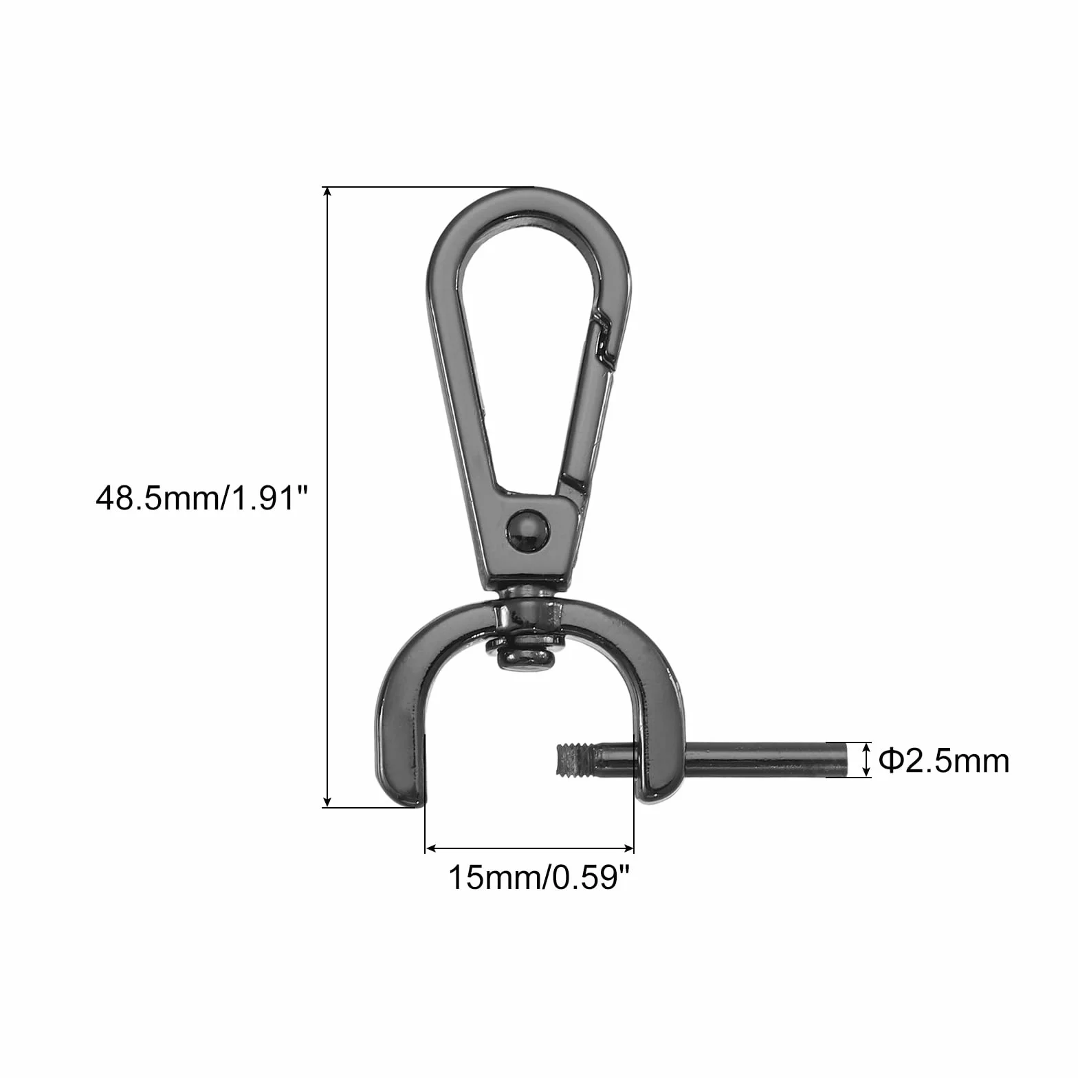 QUARKZMAN 4 szt. Obrotowe haczyki z karabińczykiem, 15 mm (5/8 cala) D-ring odpinany metalowy haczyk zatrzaskowy ze śrubokrętem do tworzenia toreb na klucze, czarny