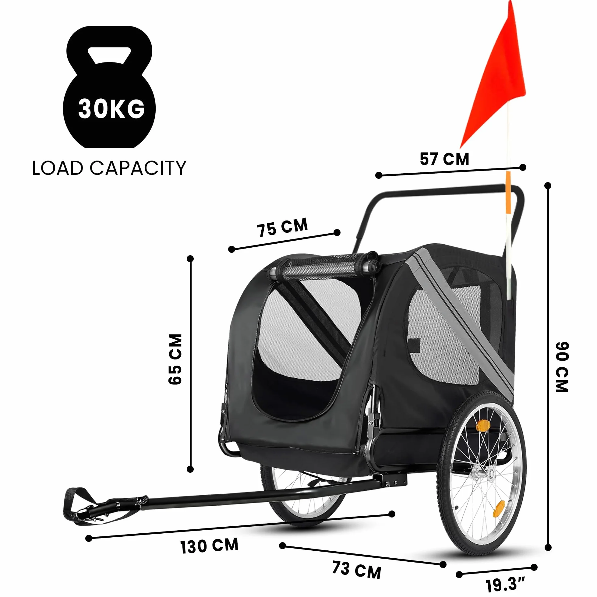 Przyczepka rowerowa dla psów 2 w 1 – Składana przyczepka dla psów – Wózek dla psów – maks. 35 kg – Ciemnoszary